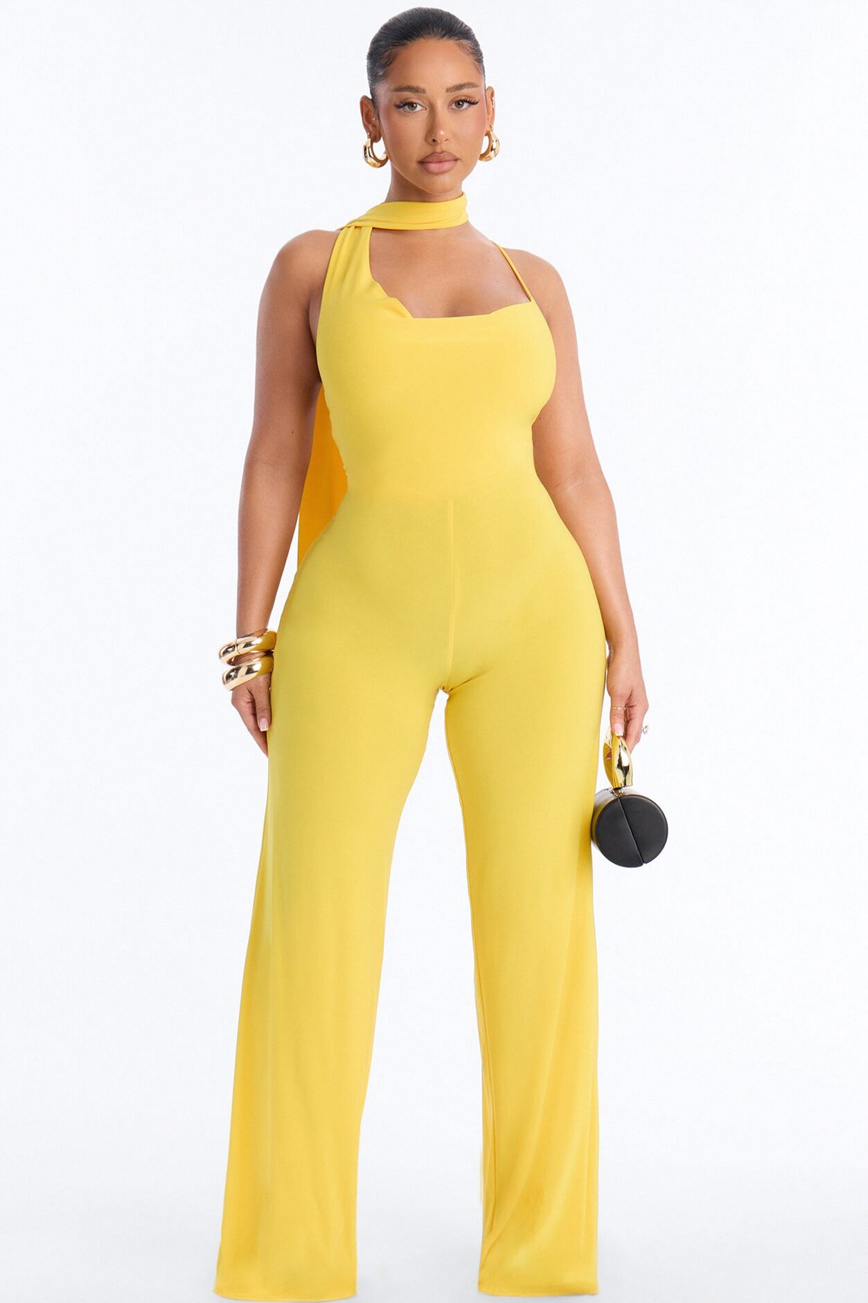 Maliyah Draped Scarf Wide Leg Jumpsuit - Yellow