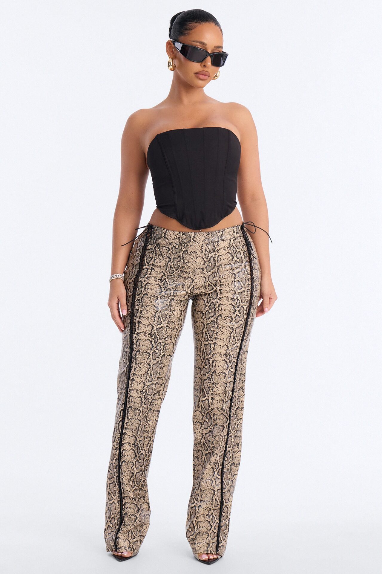 Valley Girl Lace Up Straight Leg Pant - Brown Combo