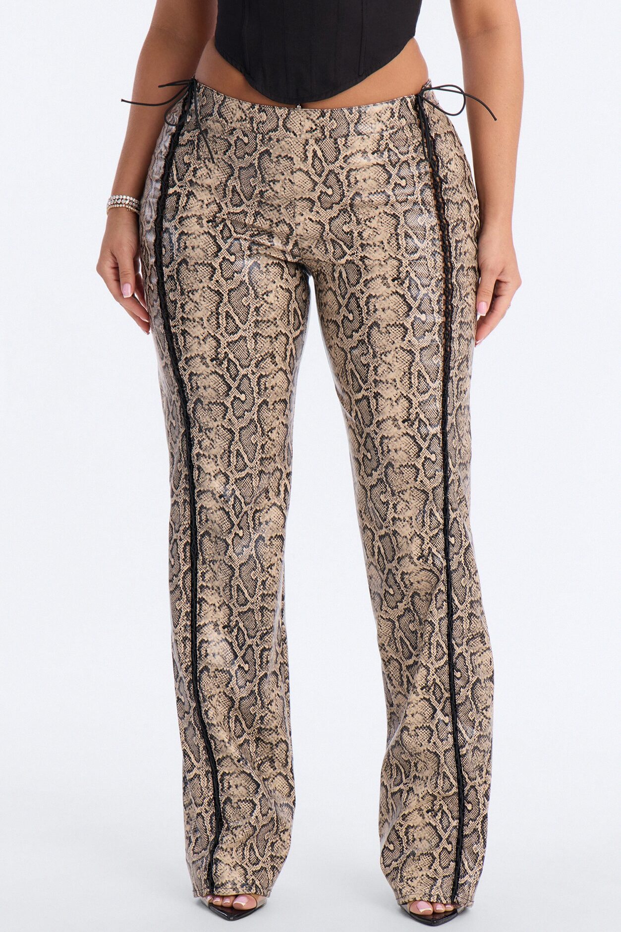 Valley Girl Lace Up Straight Leg Pant - Brown Combo