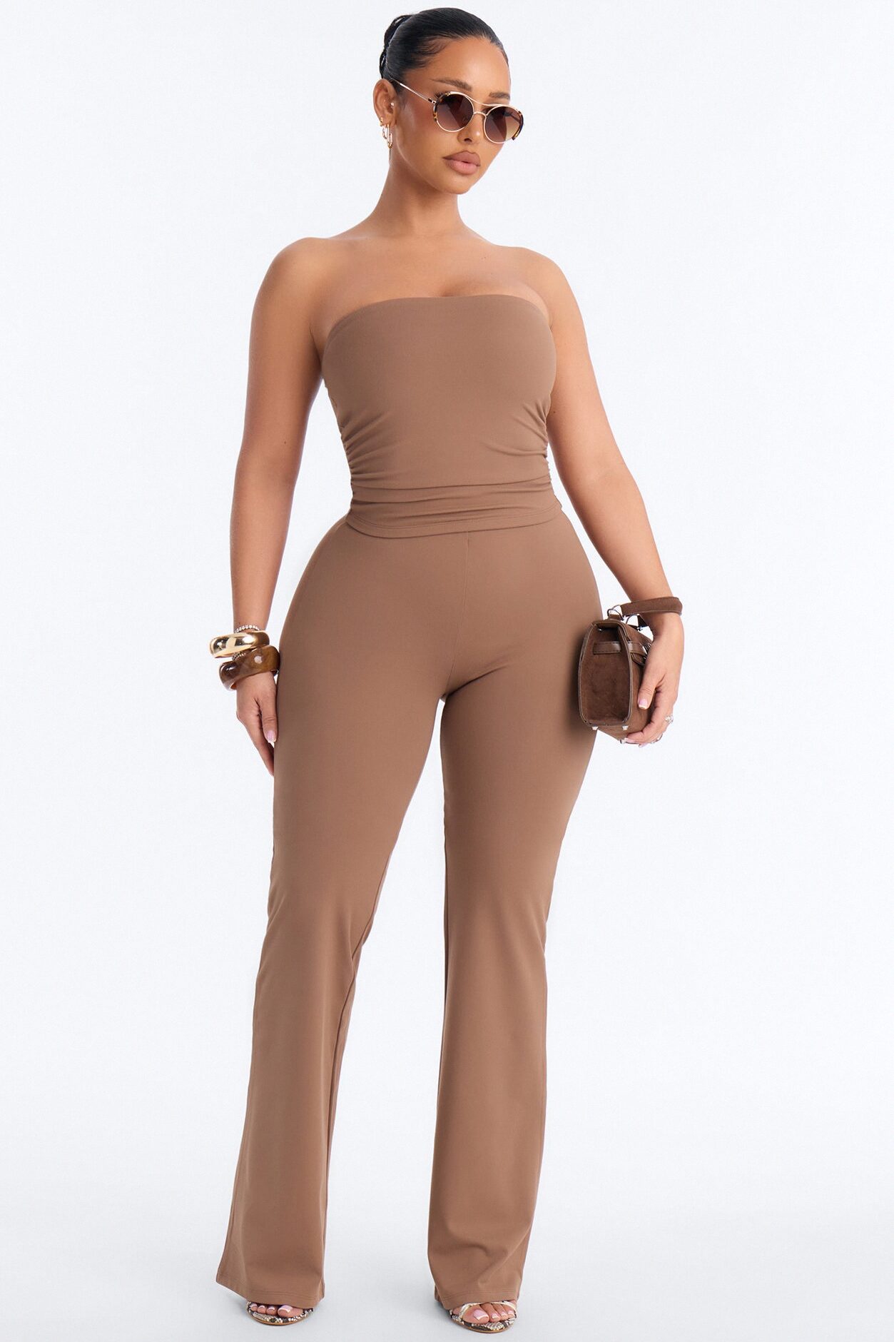 Just Vibes Strapless Pant Set - Brown