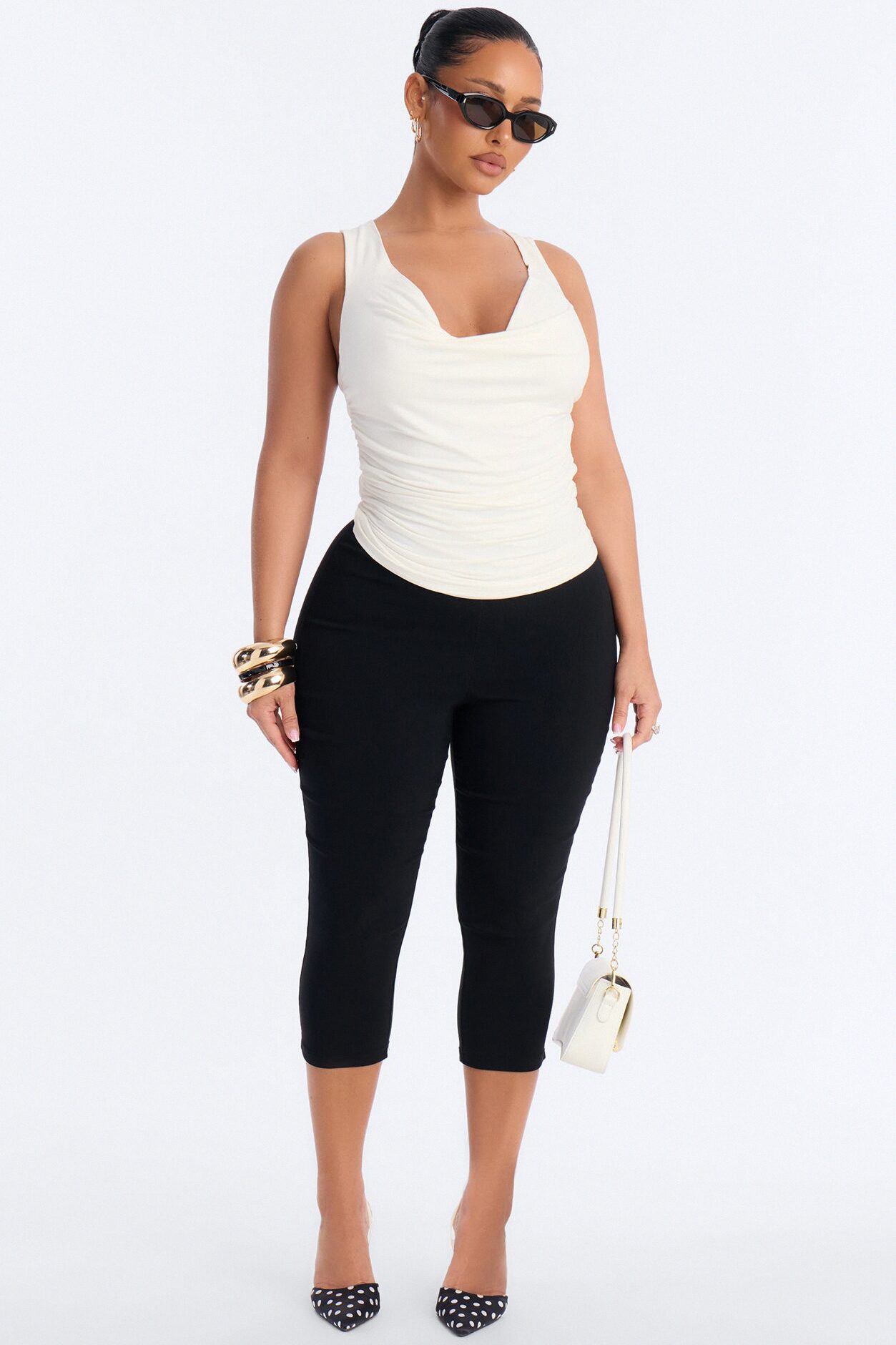 Sabrina Cowl Neck Back Cut Out Sleeveless Top - Ivory