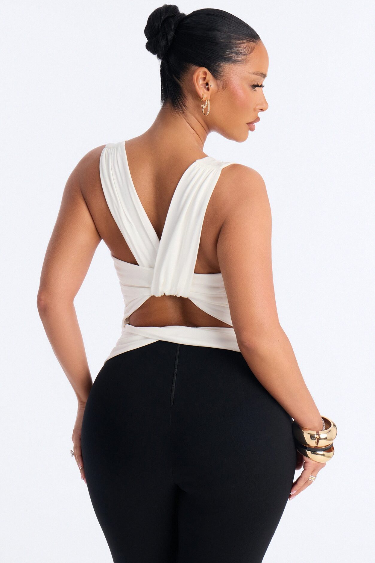 Sabrina Cowl Neck Back Cut Out Sleeveless Top - Ivory
