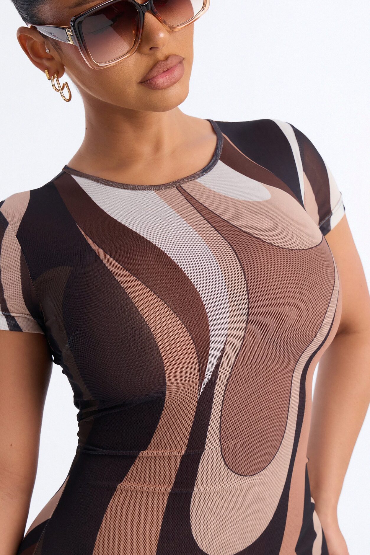 In Your Mind Mesh Maxi Dress - Brown/combo