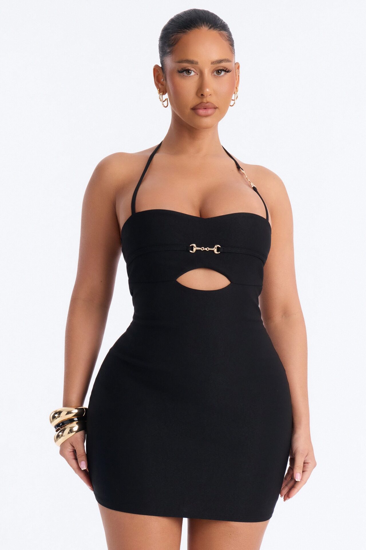 Veronica Cut Out Halter Mini Dress - Black