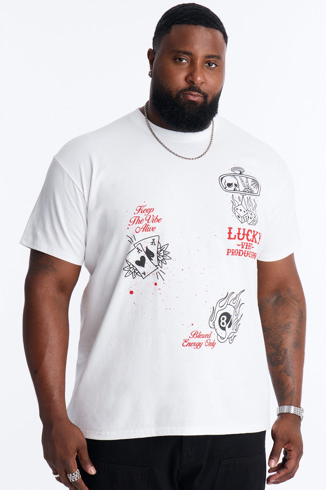 Lucky Vibes Oversized Short Sleeve Tee - White