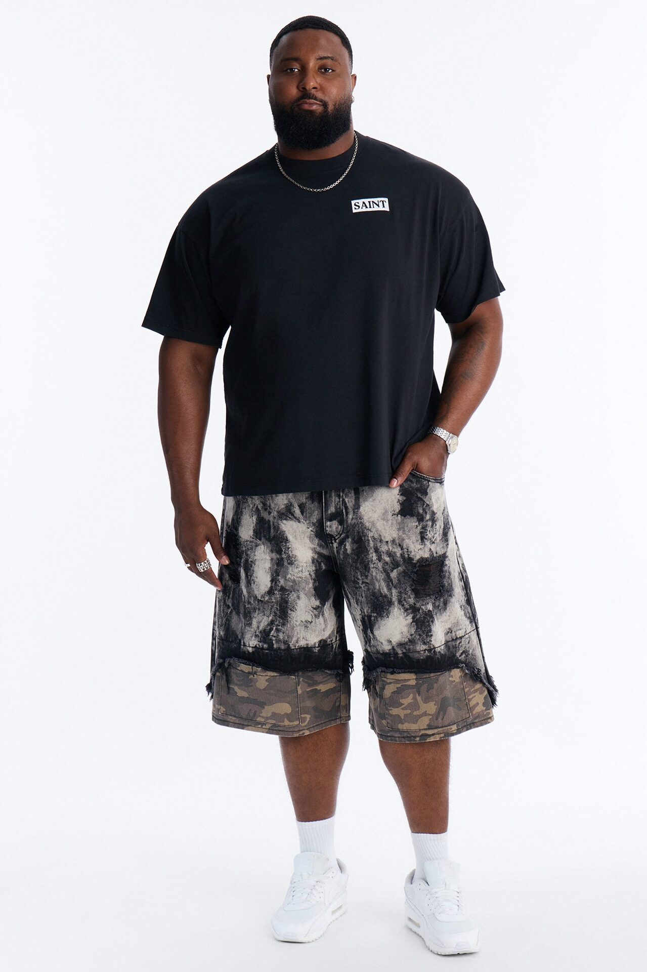 Saint Oversized Heavy Weight Embroidery Short Sleeve Tee - Black