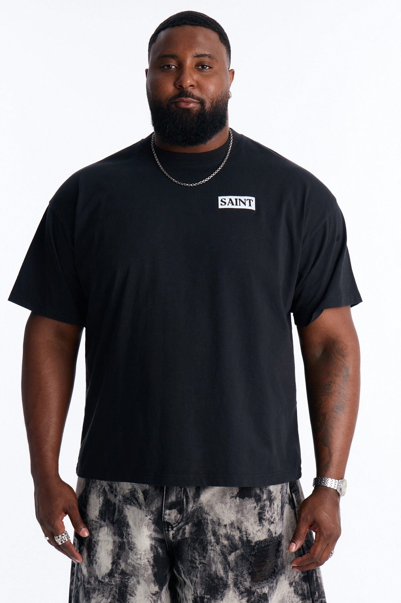 Saint Oversized Heavy Weight Embroidery Short Sleeve Tee - Black