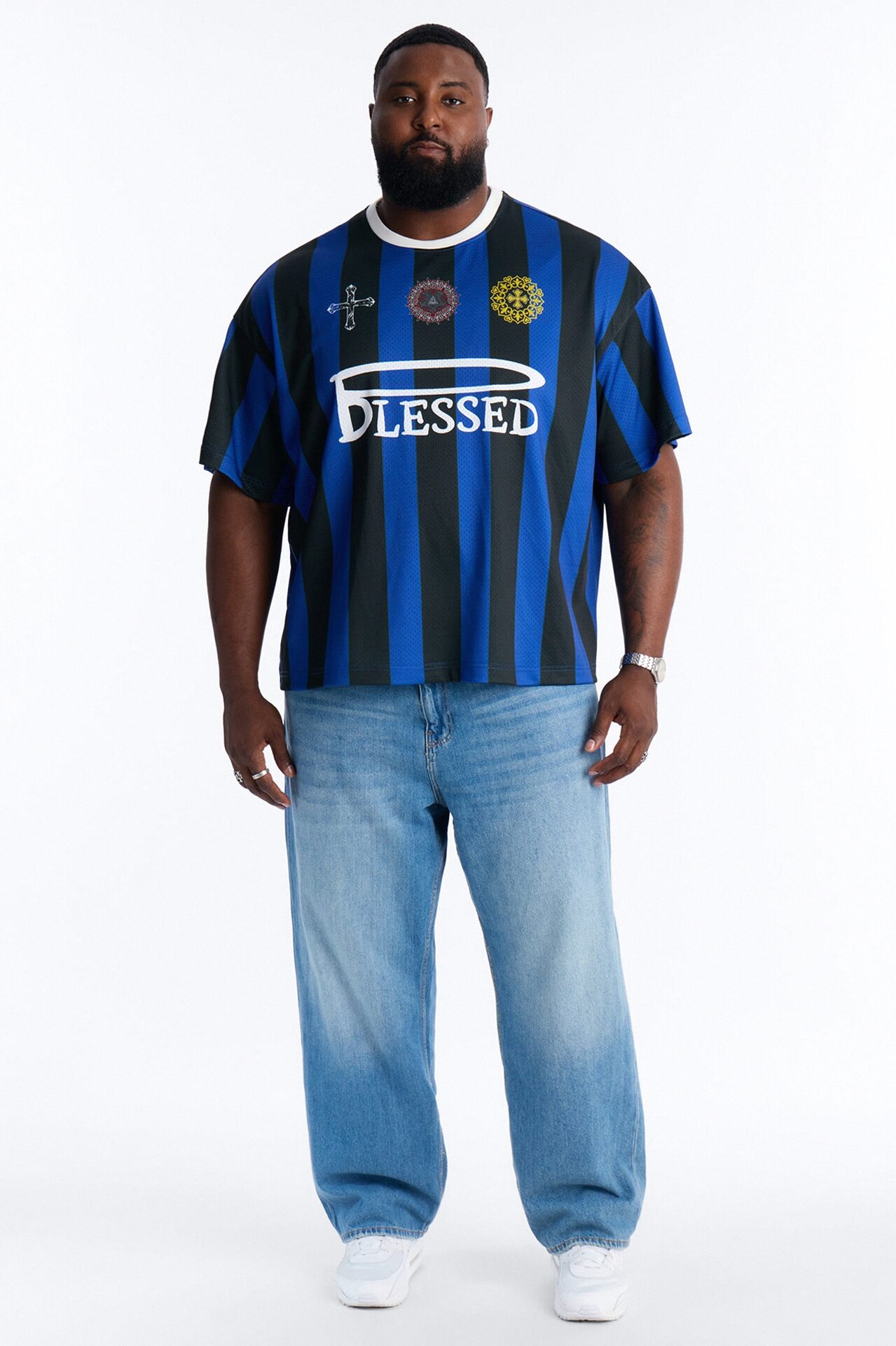 Blessed Oversized Soccer Jersey - Blue/combo