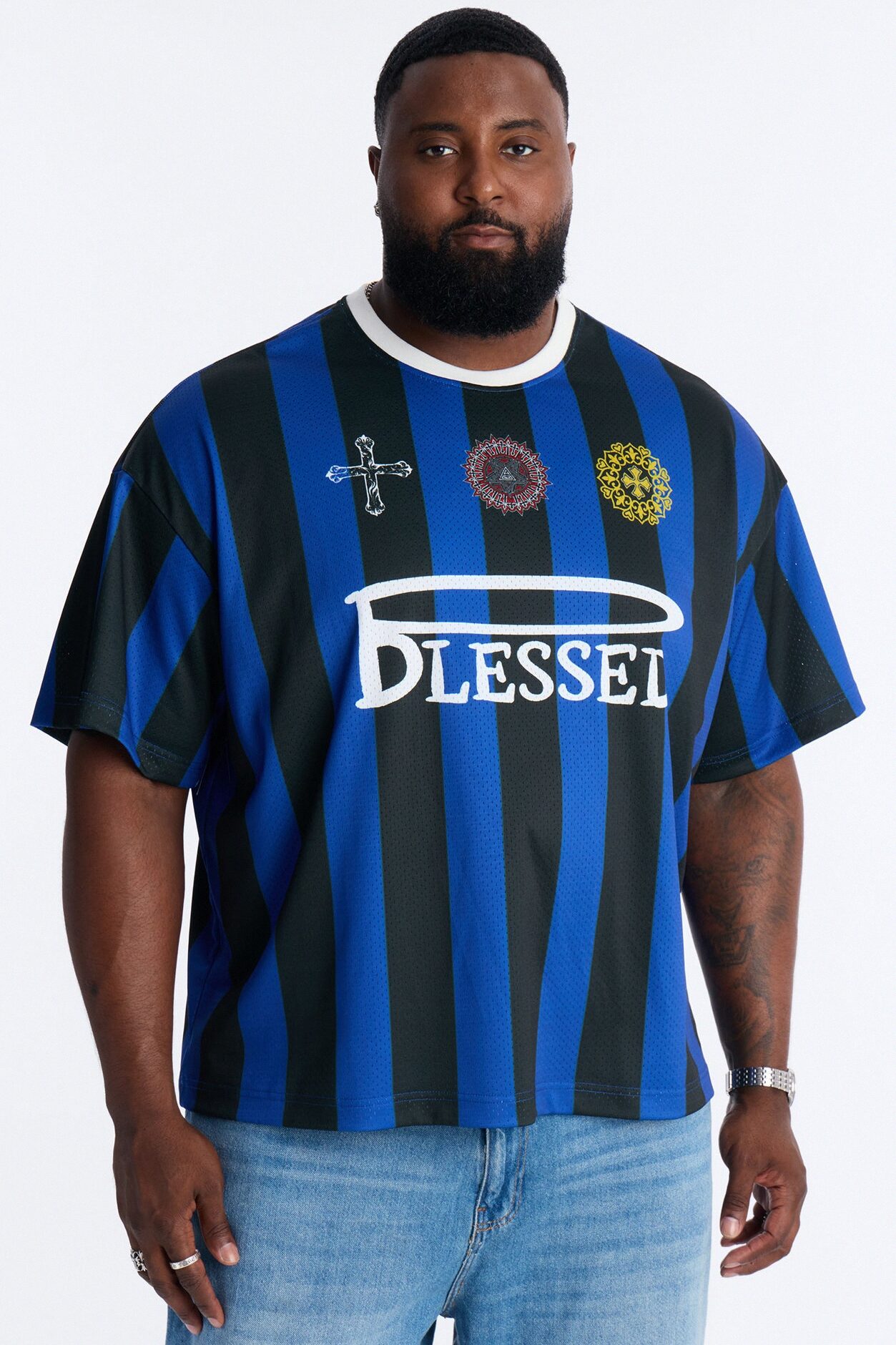 Blessed Oversized Soccer Jersey - Blue/combo
