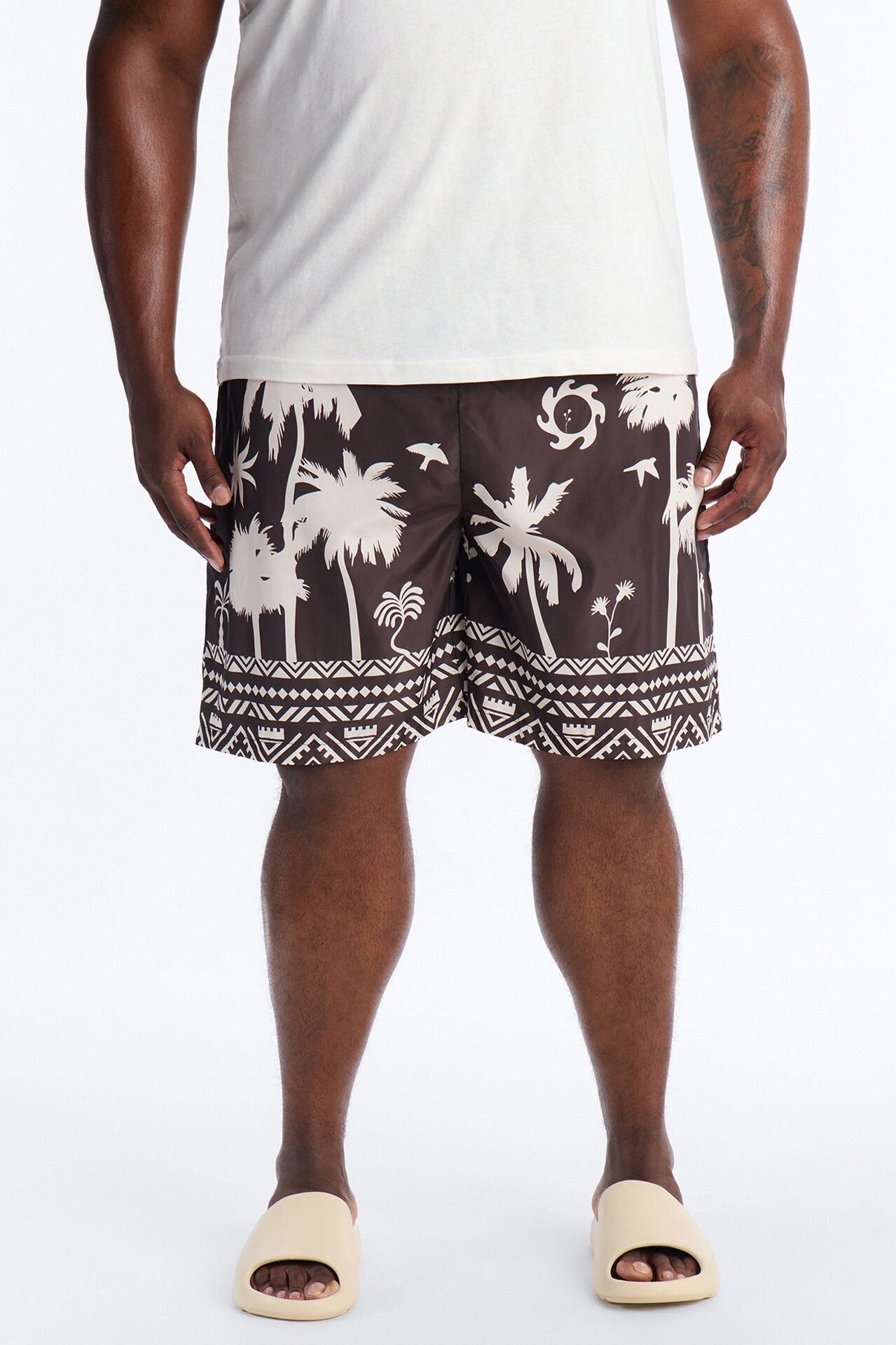 Dune Resort Border Printed Swim Trunk 7″ - Brown