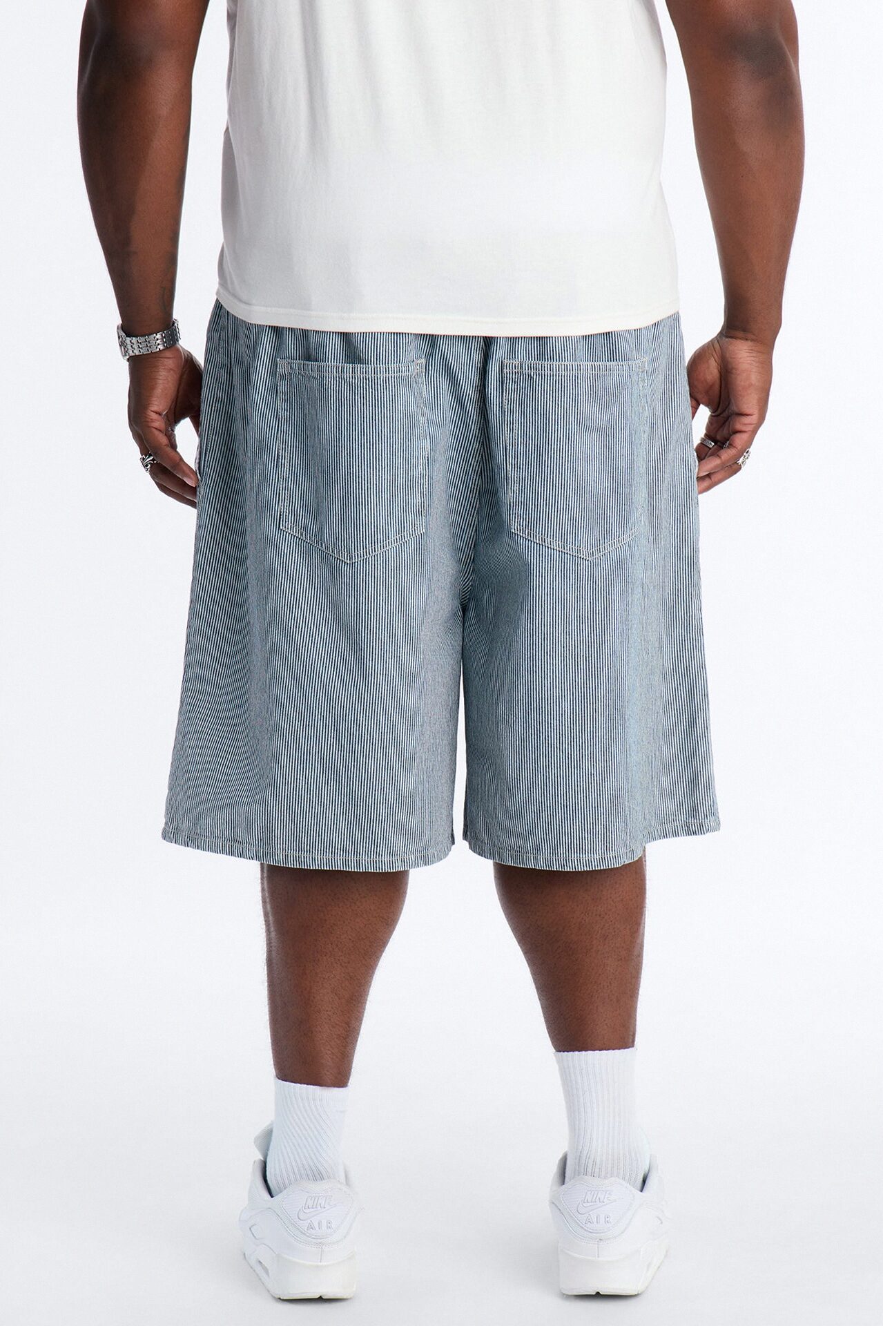 Relaxed Adore Me Double Waistband Pinstripe Short - White/Blue