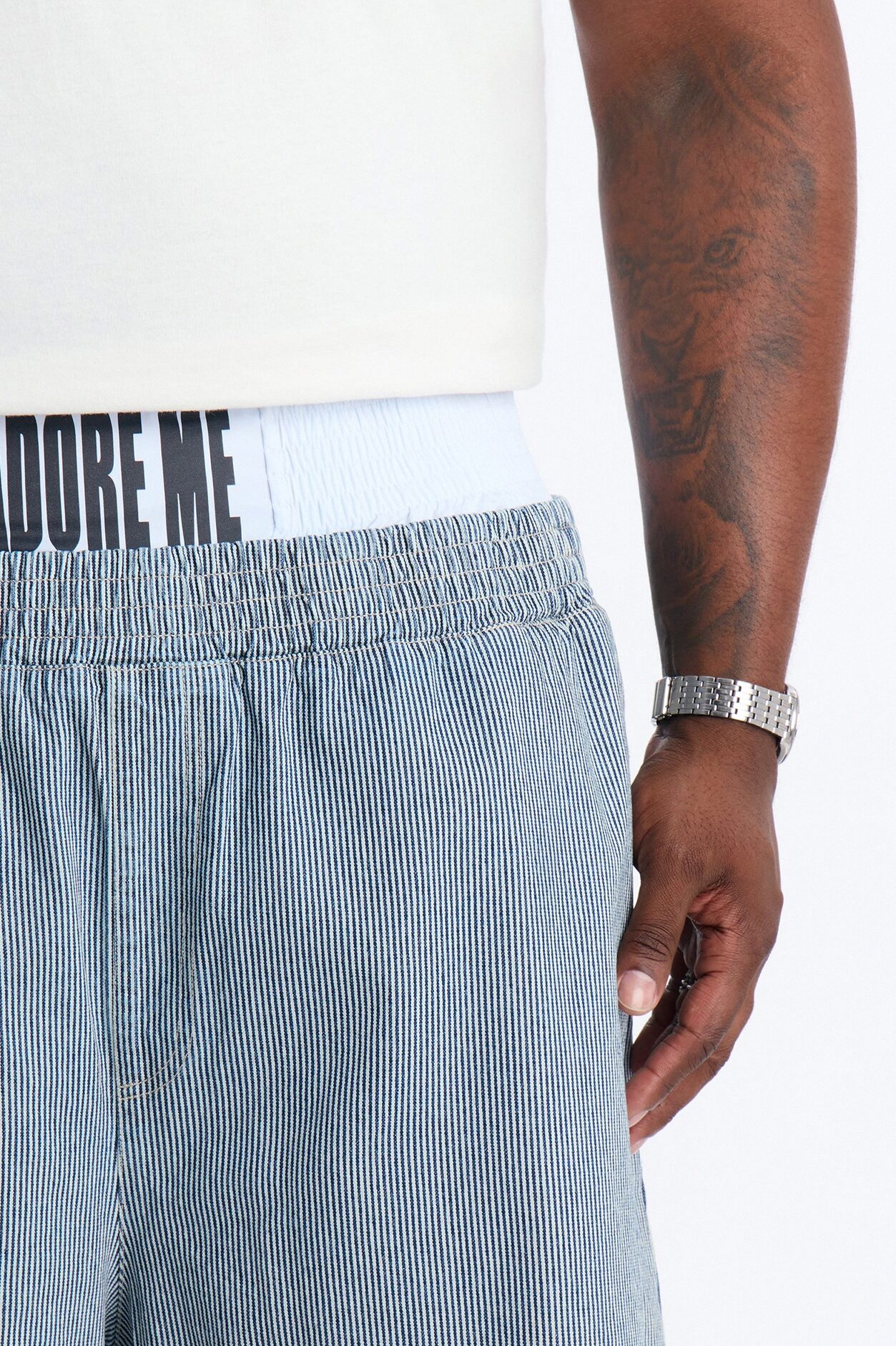 Relaxed Adore Me Double Waistband Pinstripe Short - White/Blue