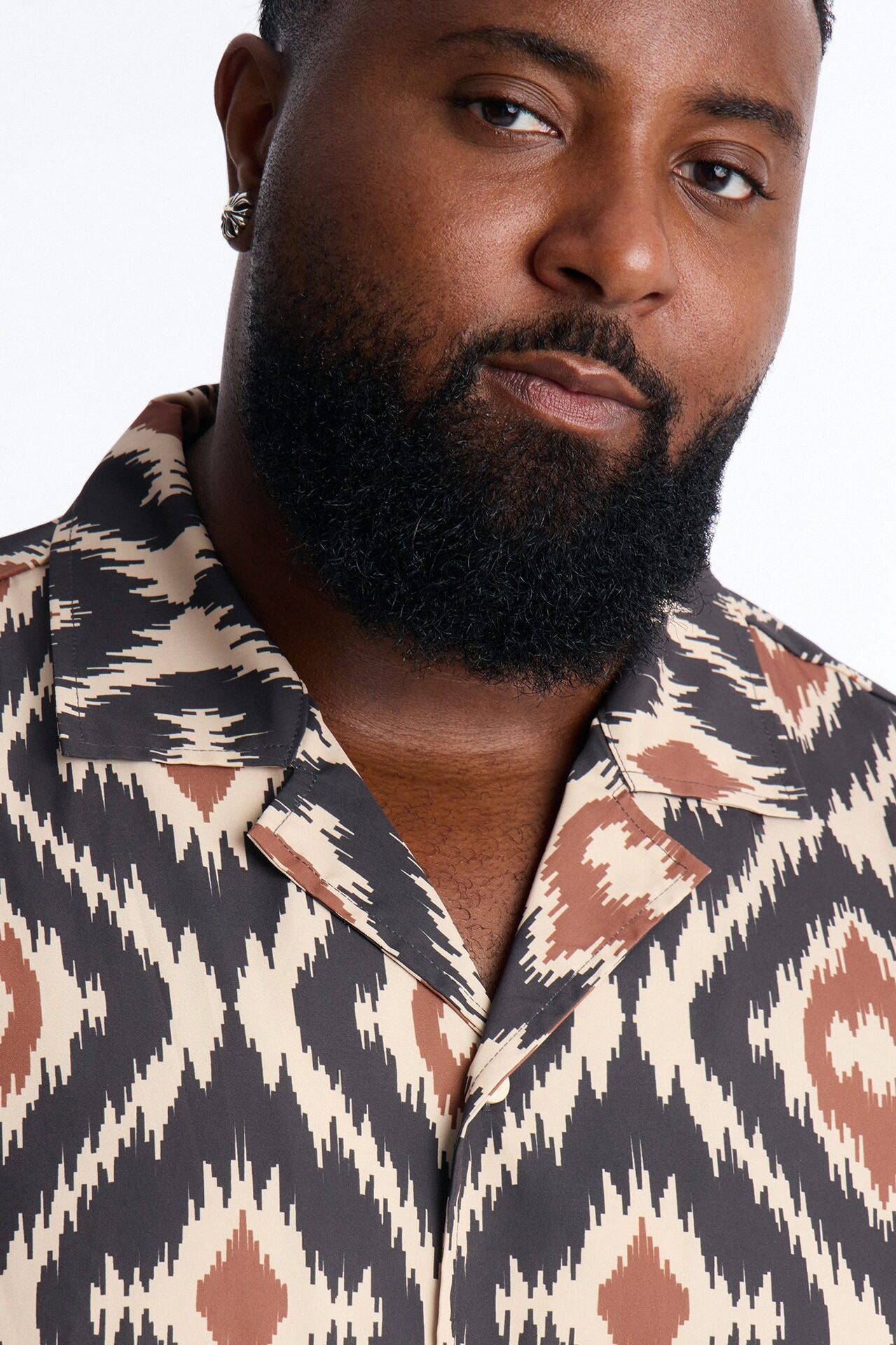 Relaxed Geometric Sahara Cuban Collar Button Up Shirt - Black/Brown