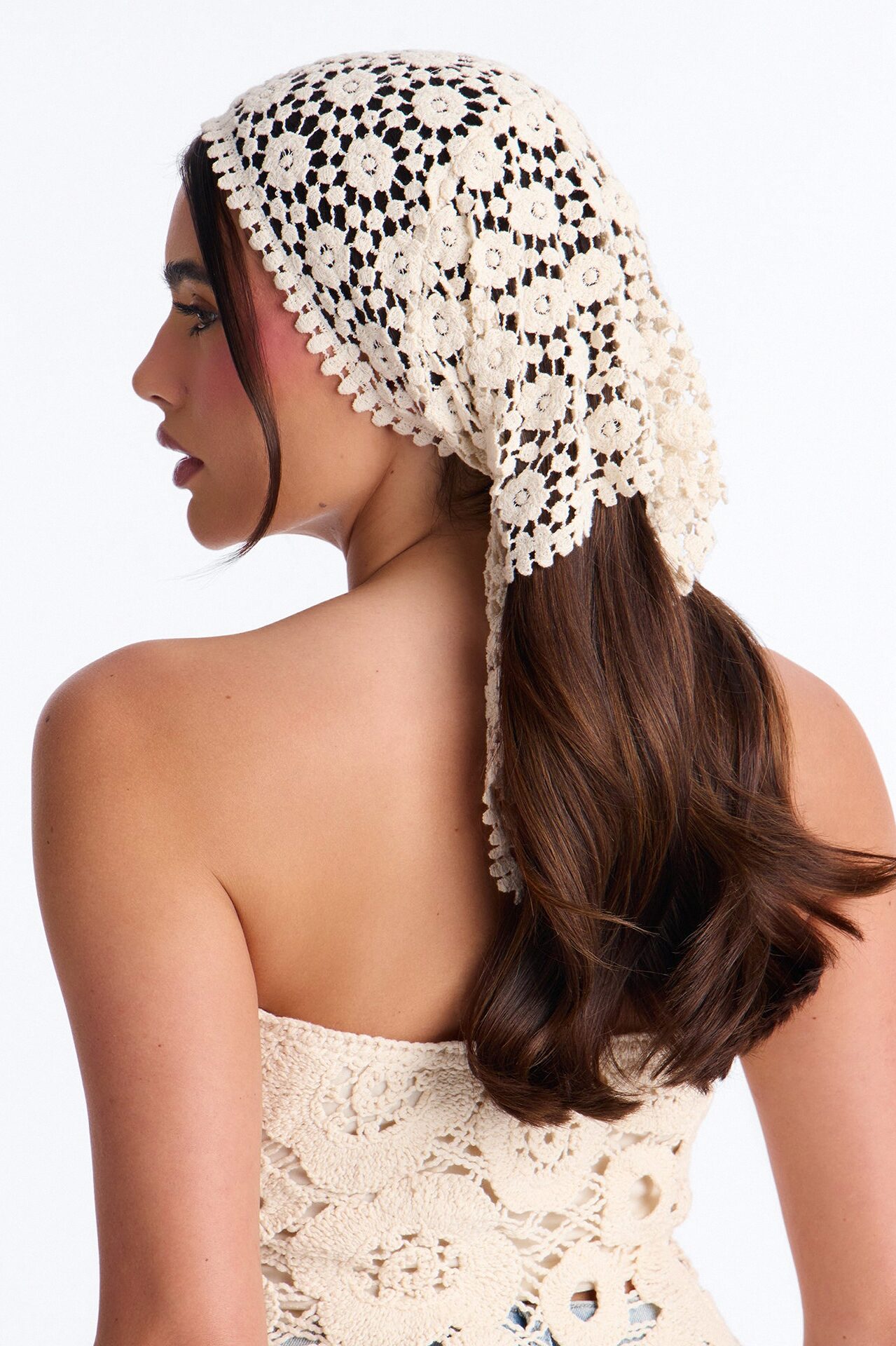 Wrapped In Flowers Crochet Head Wrap - Ivory