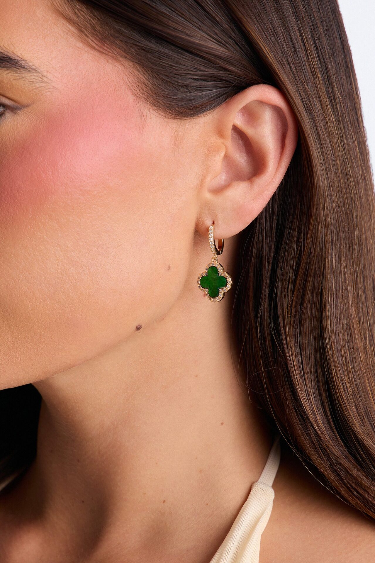 Luckiest Me Drop Earrings - Gold/Green