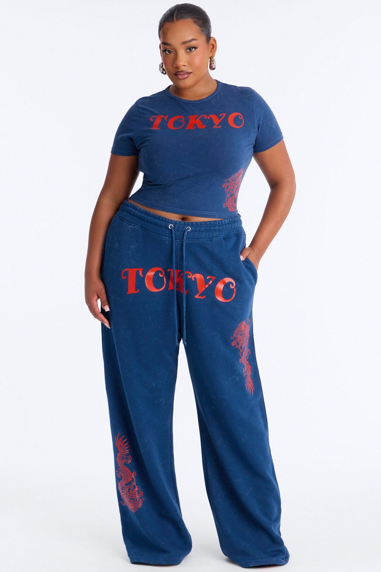 Tokyo Fleece Wide Leg Pant Set - Blue