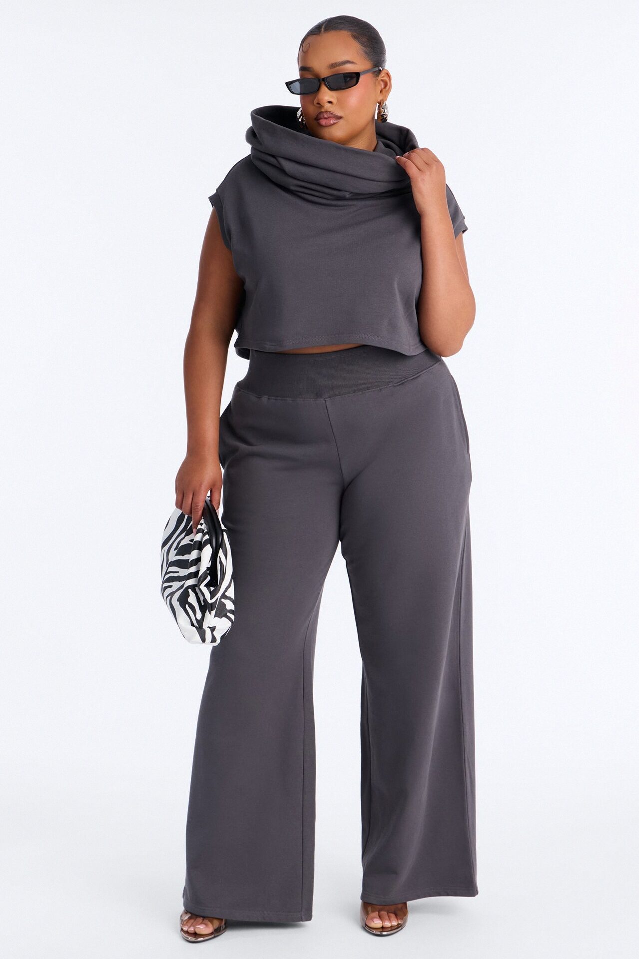 Alexa Wide Leg Pant Set - Charcoal