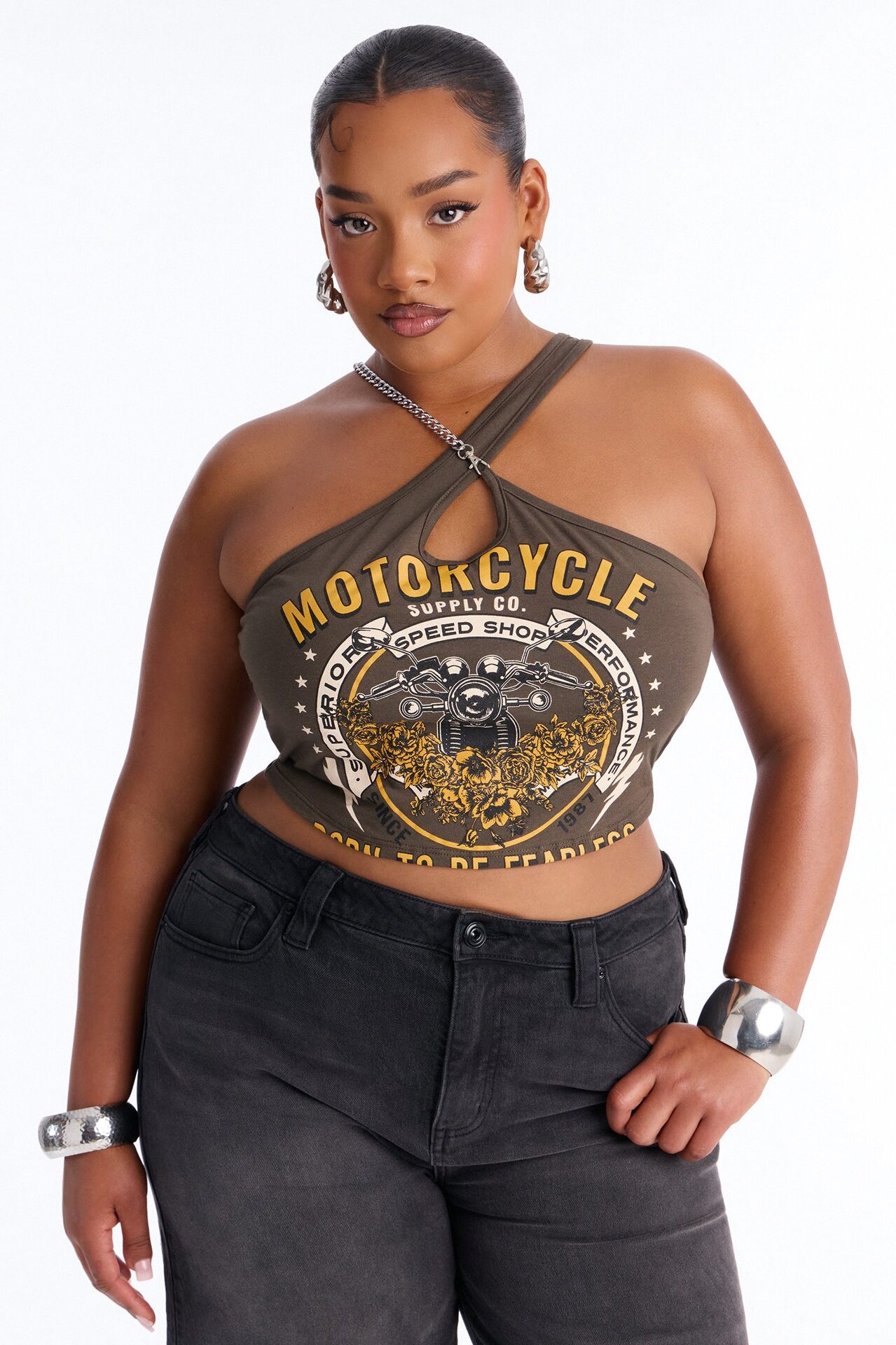 Motorcycle Speed Shop Halter Top - Olive