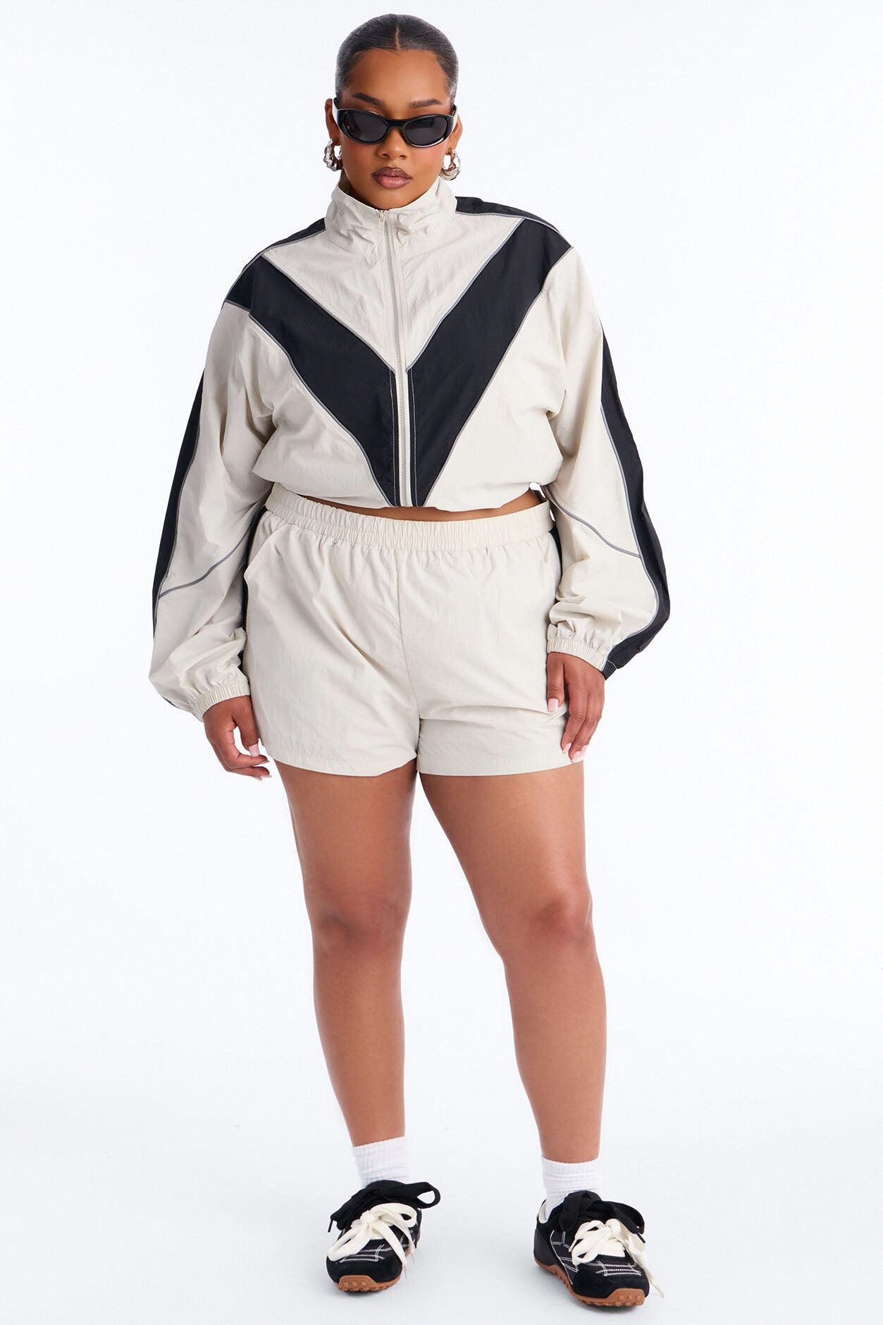 Break A Sweat Windbreaker Funnel Neck Track Jacket - Taupe/combo