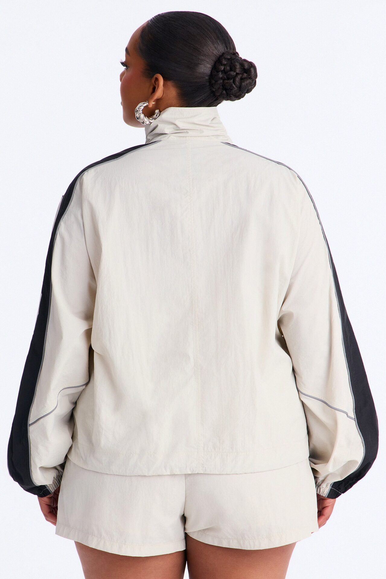 Break A Sweat Windbreaker Funnel Neck Track Jacket - Taupe/combo