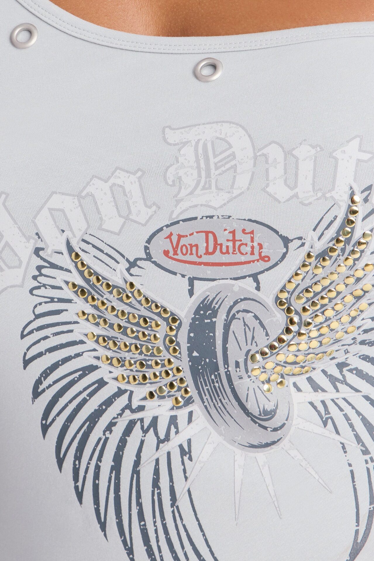 Von Dutch Rocker One Shoulder Studded Tank - Grey
