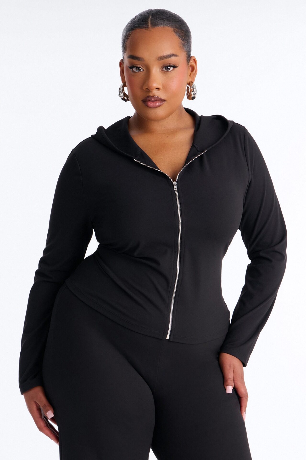 Casual Vibe Zip Up Hoodie Pant Set - Black