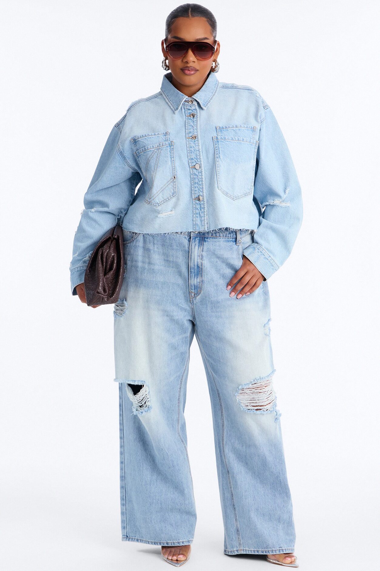 Clean Break Double Pocket Denim Shacket - Light Wash