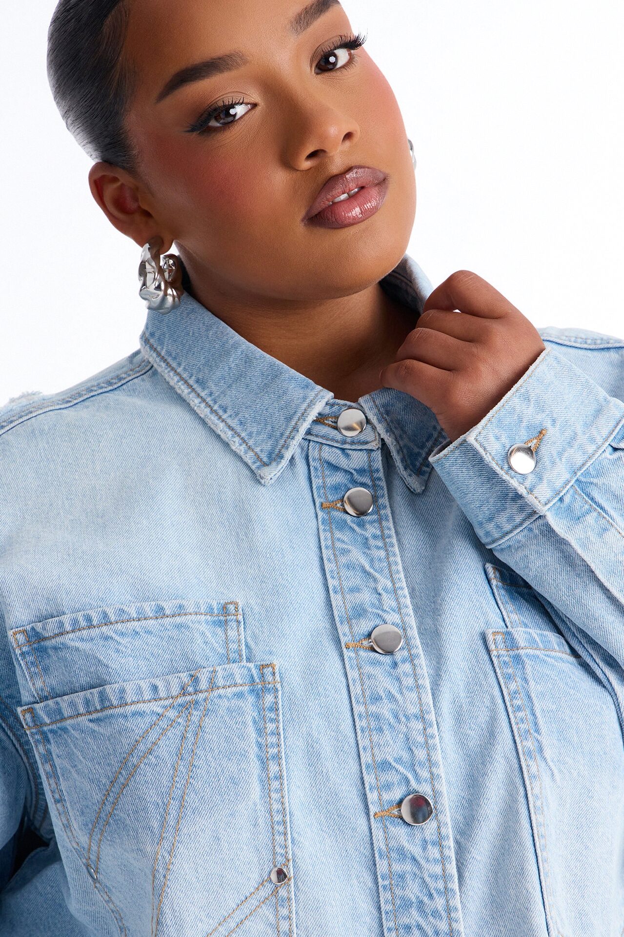 Clean Break Double Pocket Denim Shacket - Light Wash