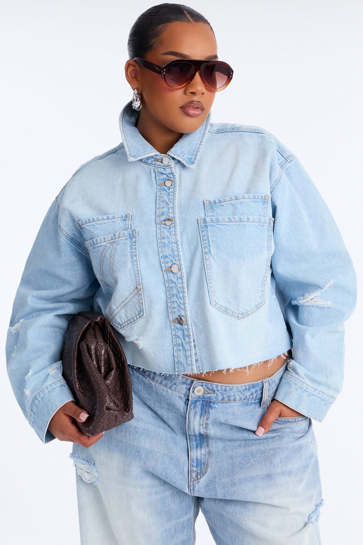 Clean Break Double Pocket Denim Shacket - Light Wash
