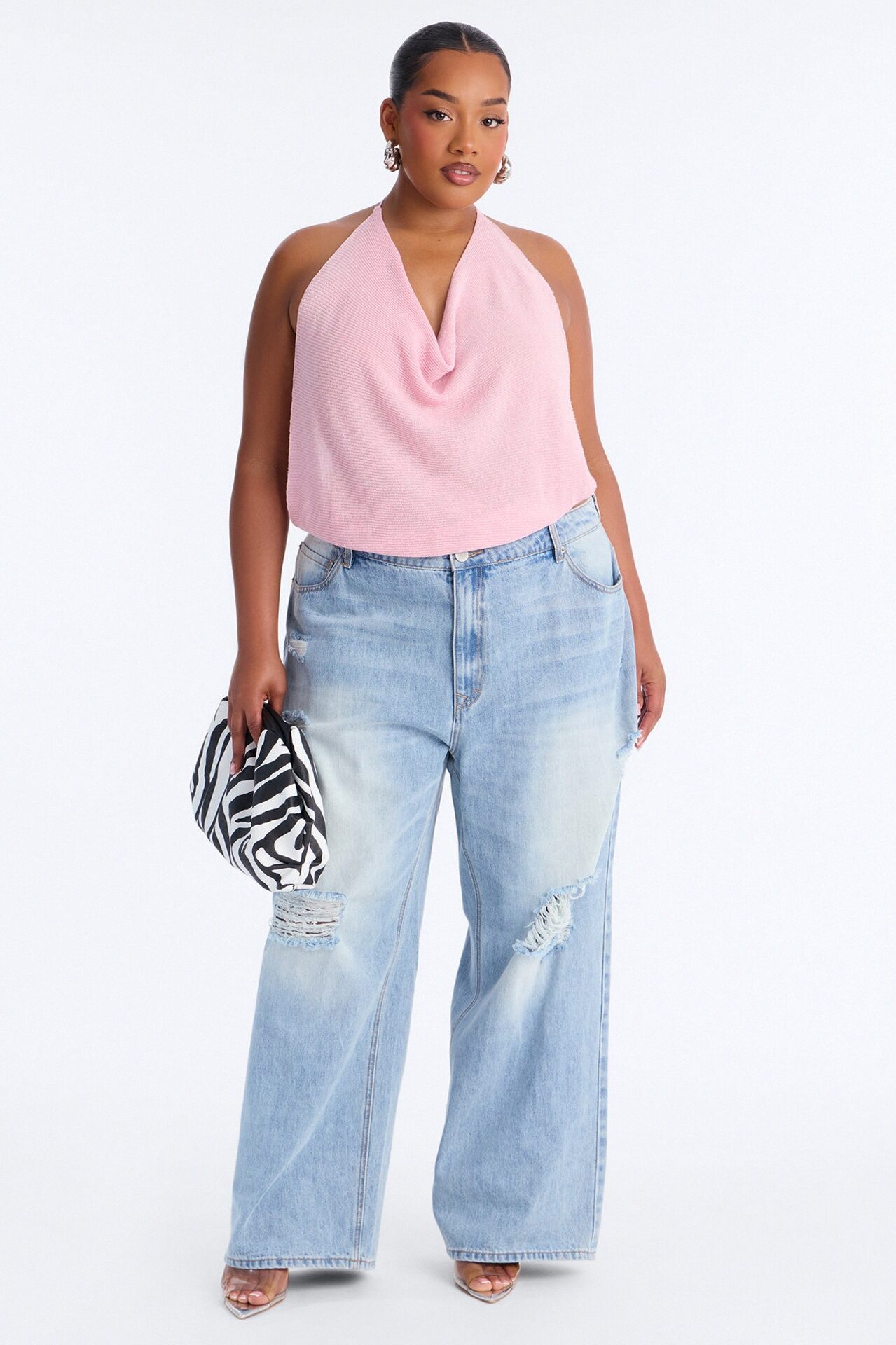 Fantasy Girl Shimmer Sweater Halter Top - Pink