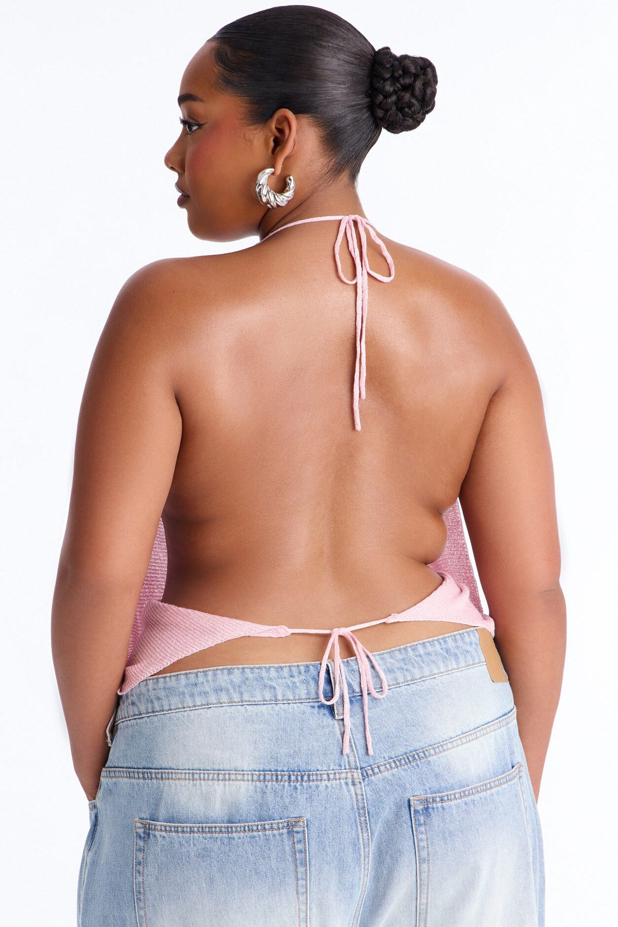 Fantasy Girl Shimmer Sweater Halter Top - Pink