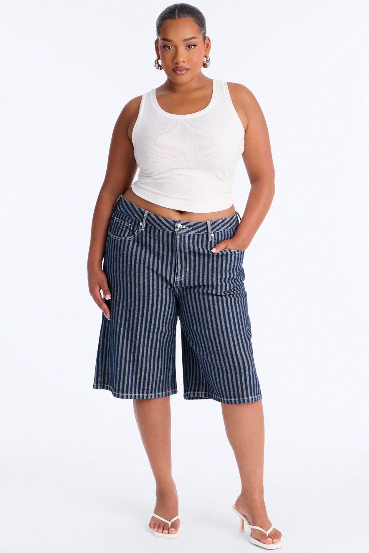 Grand Finish Striped Denim Jorts - Dark Wash