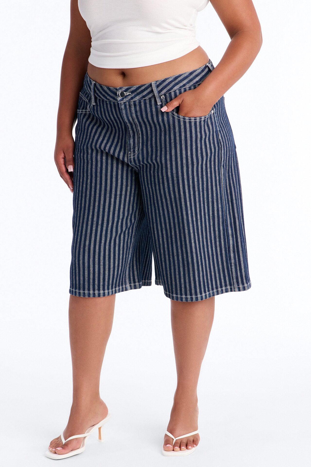 Grand Finish Striped Denim Jorts - Dark Wash