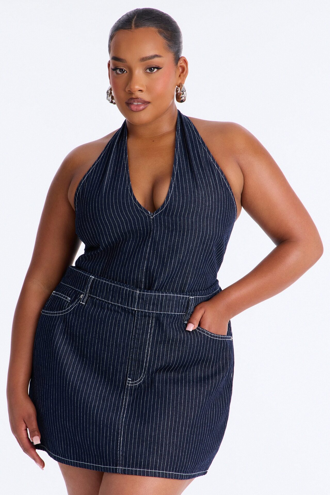 Alexa Halter Denim Mini Dress - Dark Wash