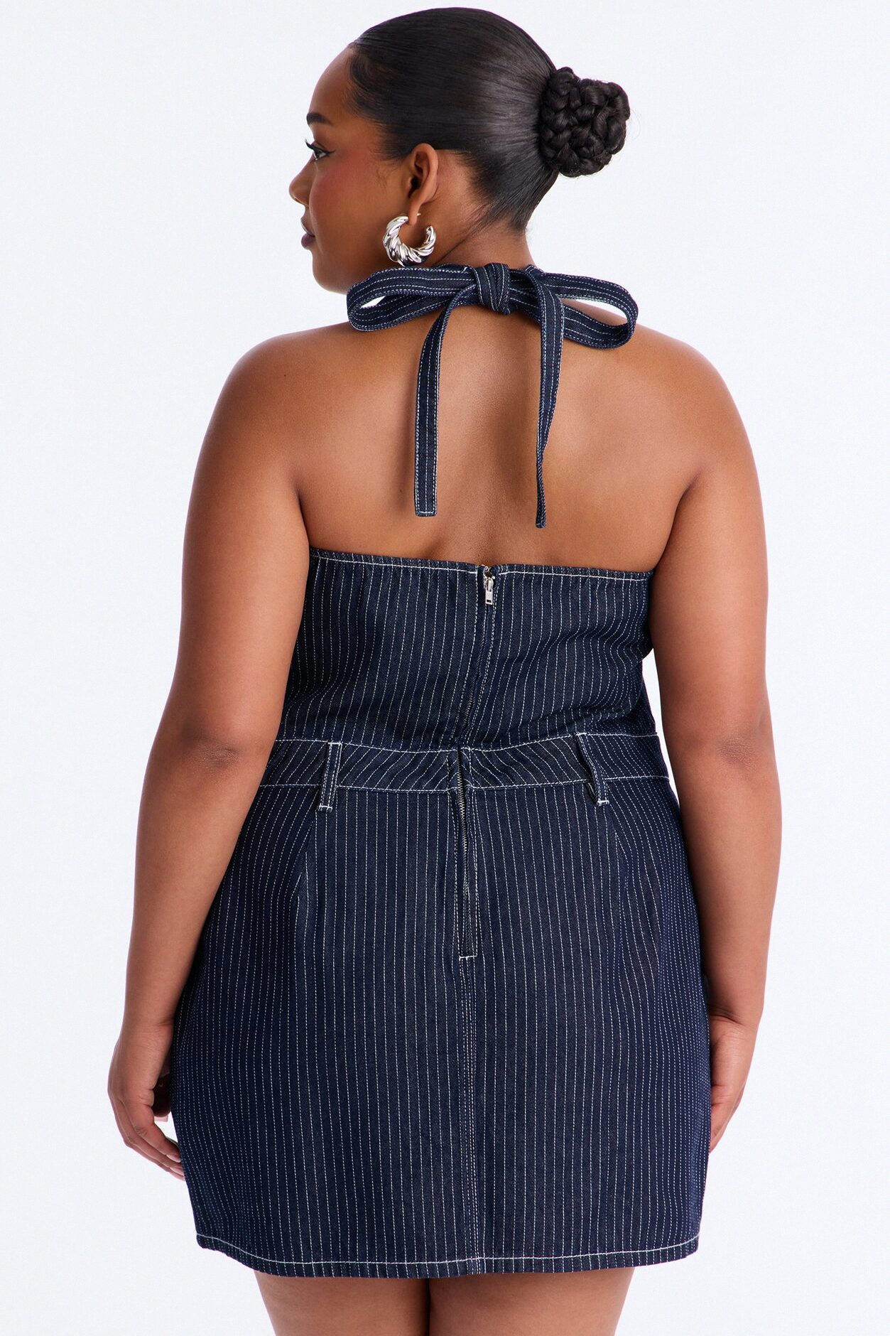 Alexa Halter Denim Mini Dress - Dark Wash