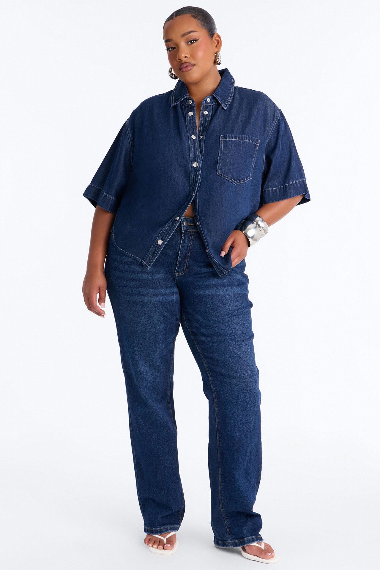 Elevated Casual Oversized Denim Shirt - Dark Wash