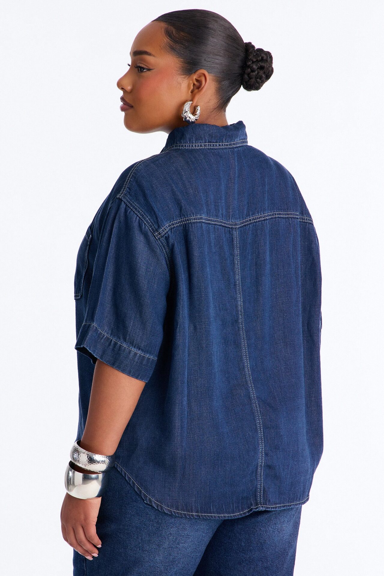 Elevated Casual Oversized Denim Shirt - Dark Wash