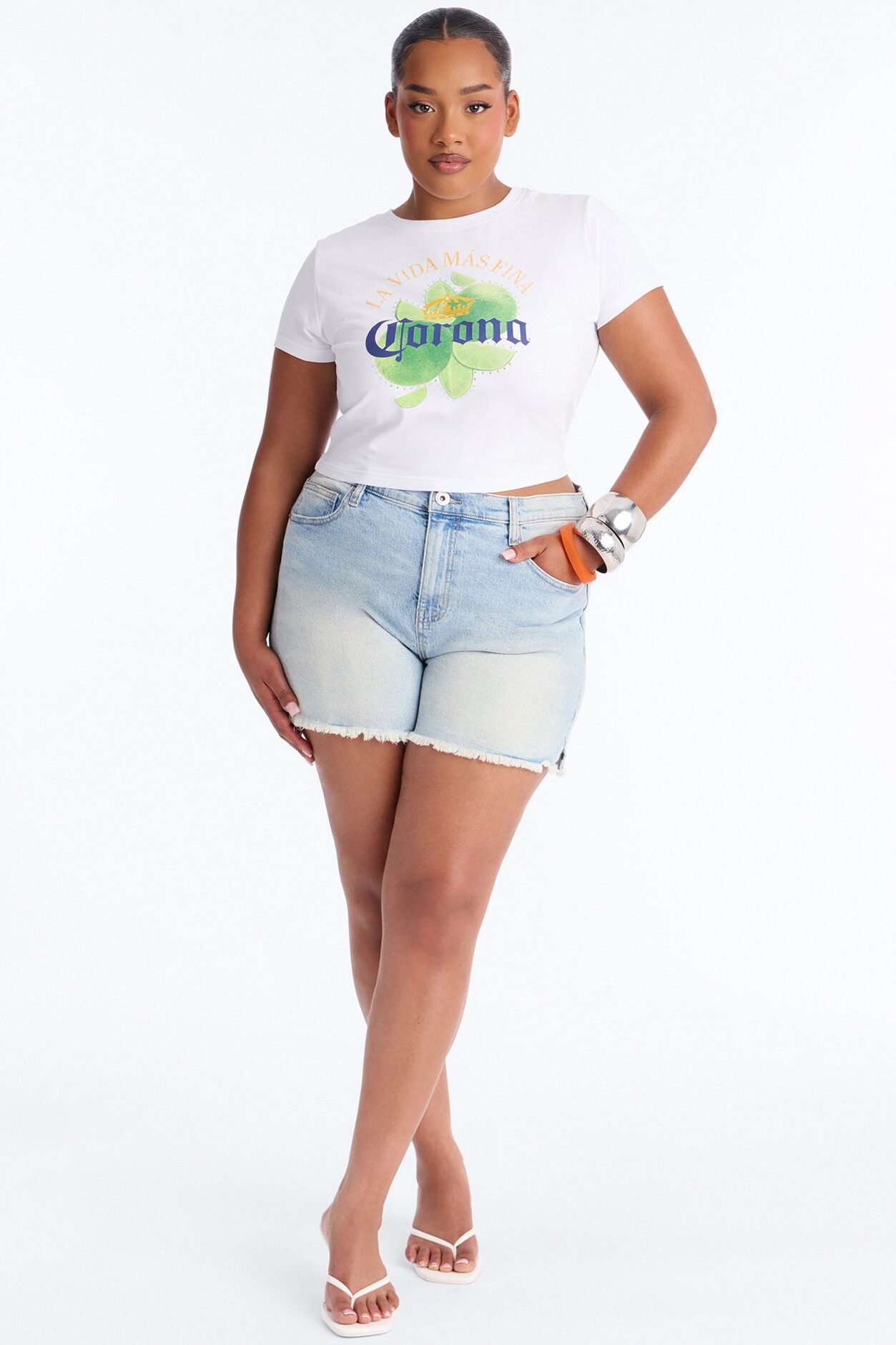 Corona Collection Rhinestone Baby Tee - White