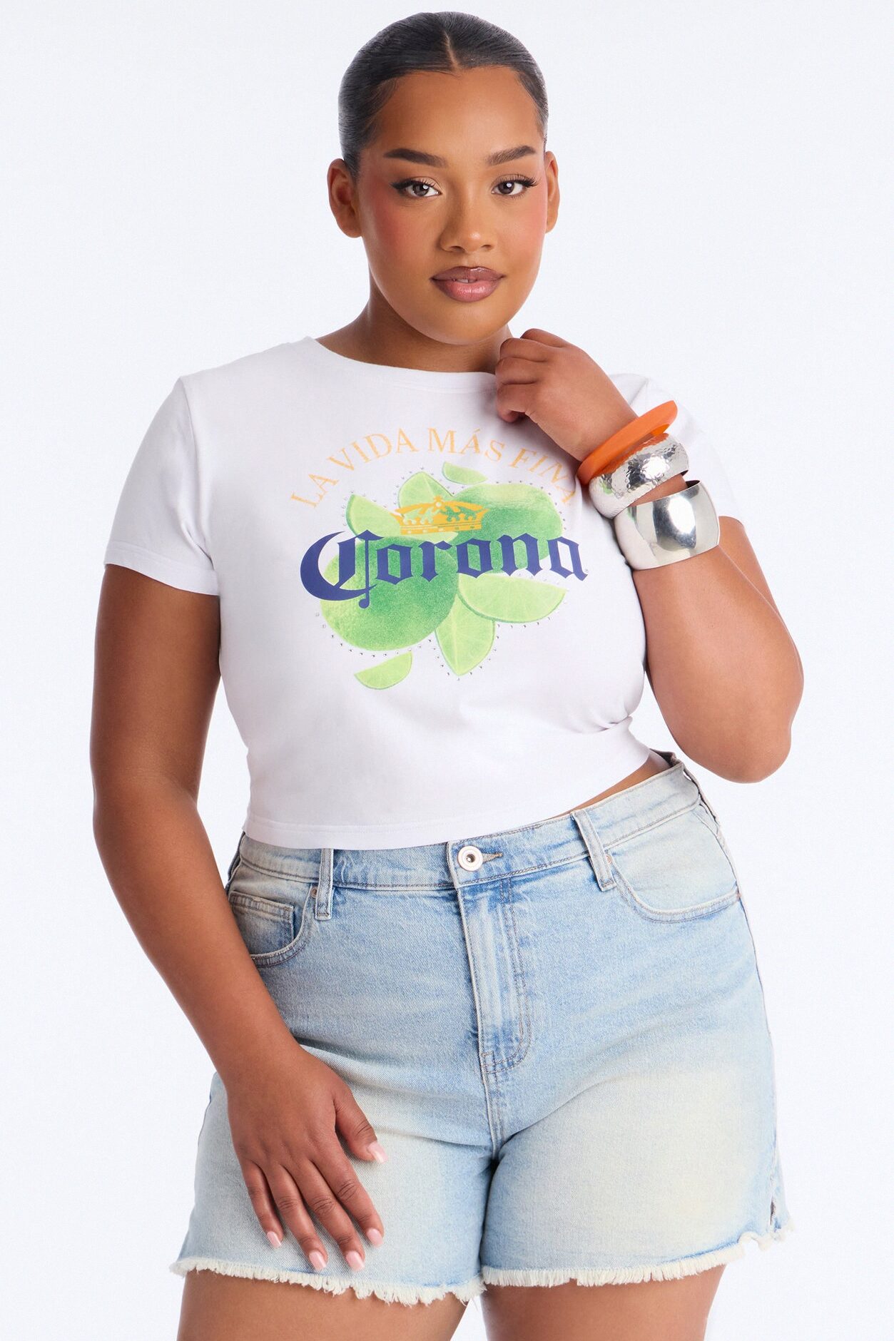 Corona Collection Rhinestone Baby Tee - White