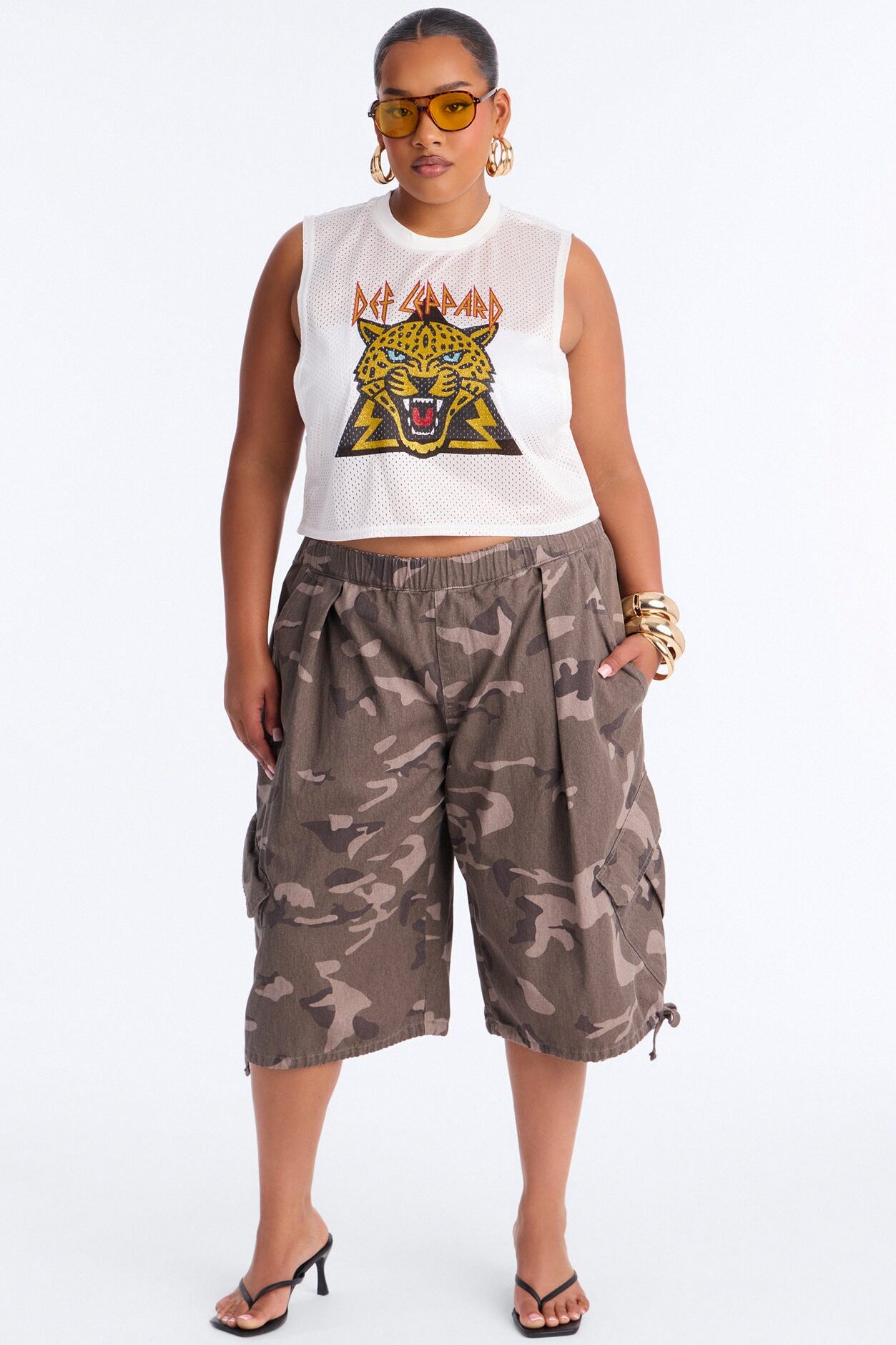 Def Leppard Mesh Cropped Muscle Tee - White