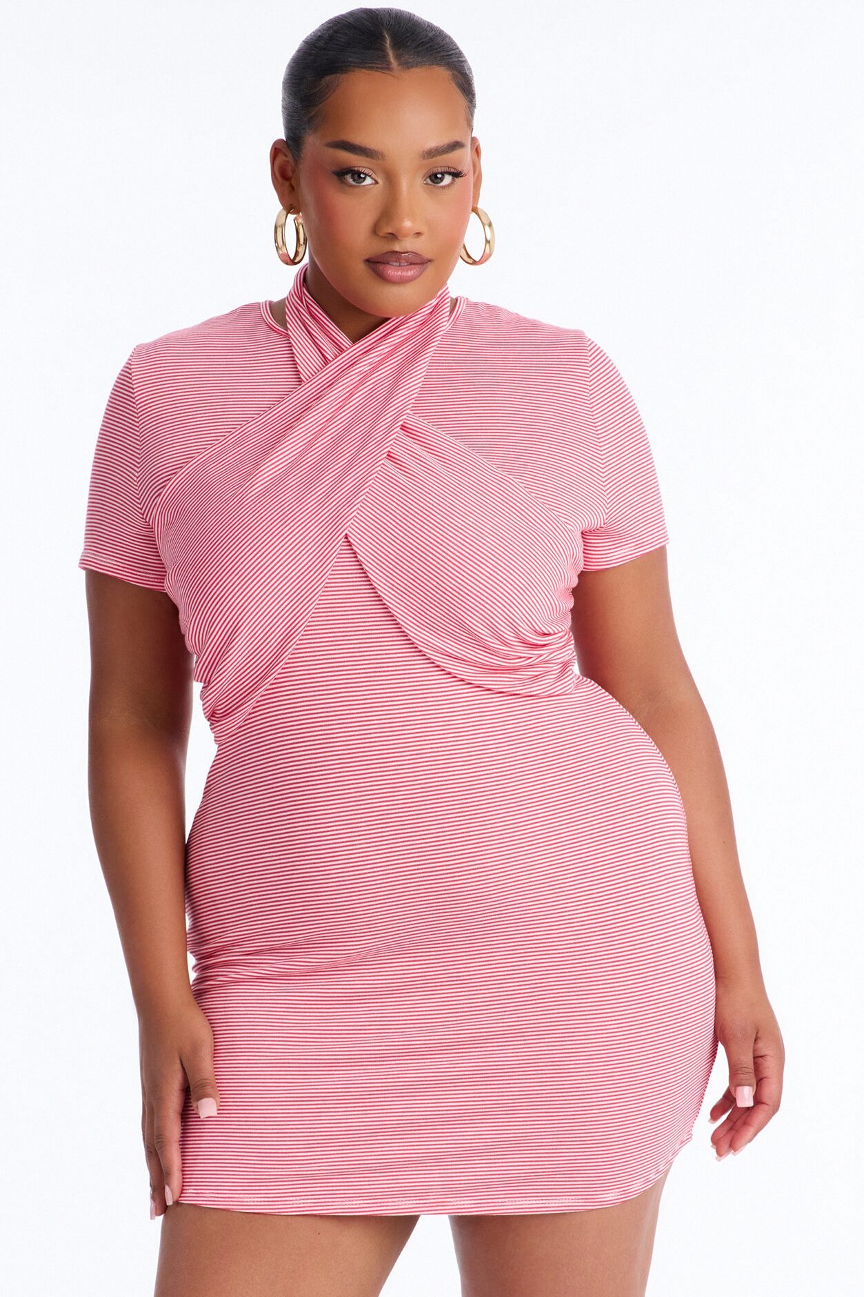 Jayla Striped T Shirt Mini Dress - Red/combo