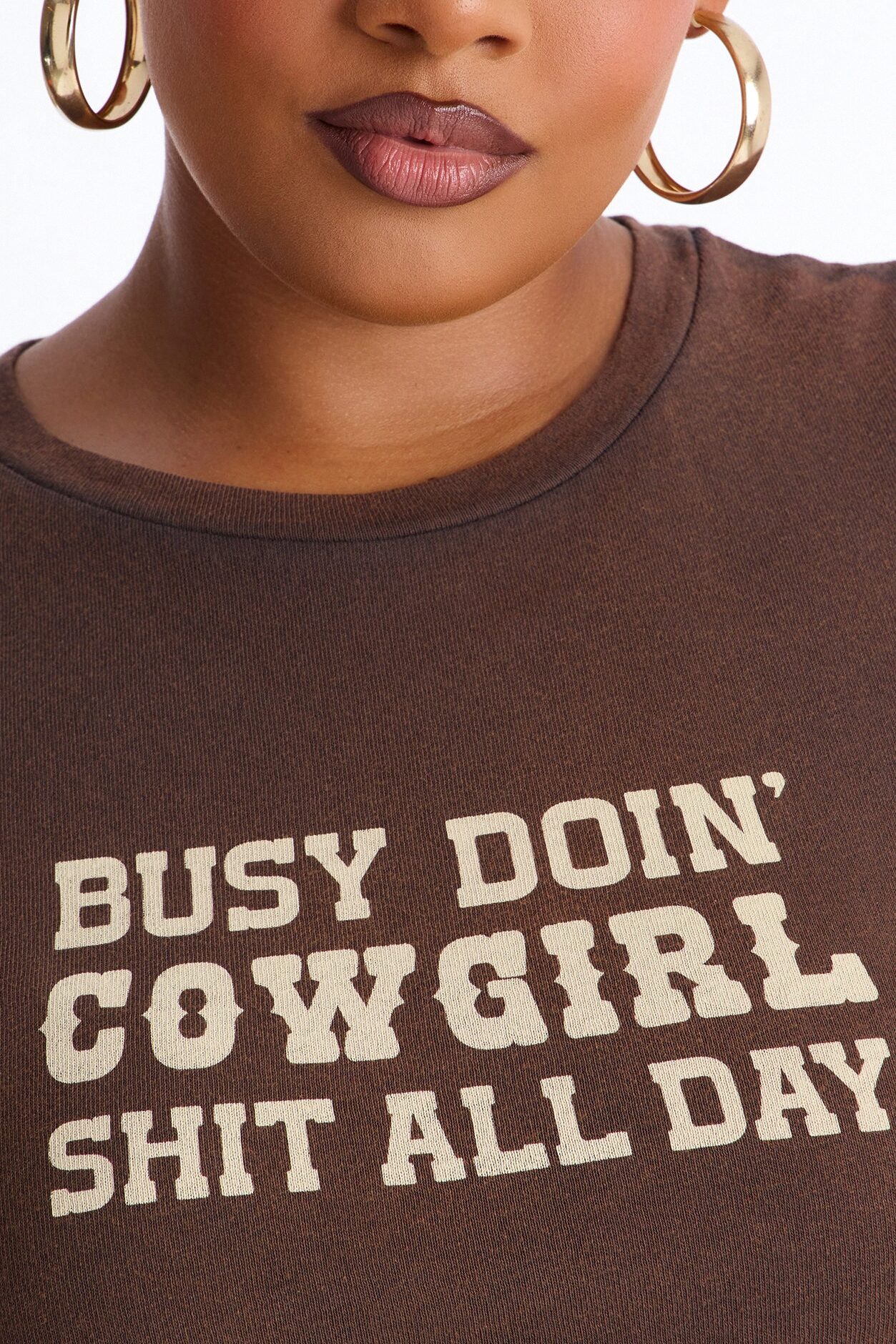 Cowgirl Shit All Day Washed Baby Tee - Brown
