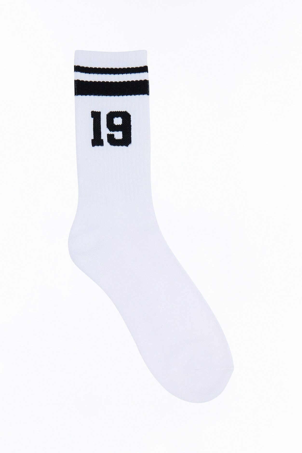 Varsity 19 Stripe Crew Socks - White
