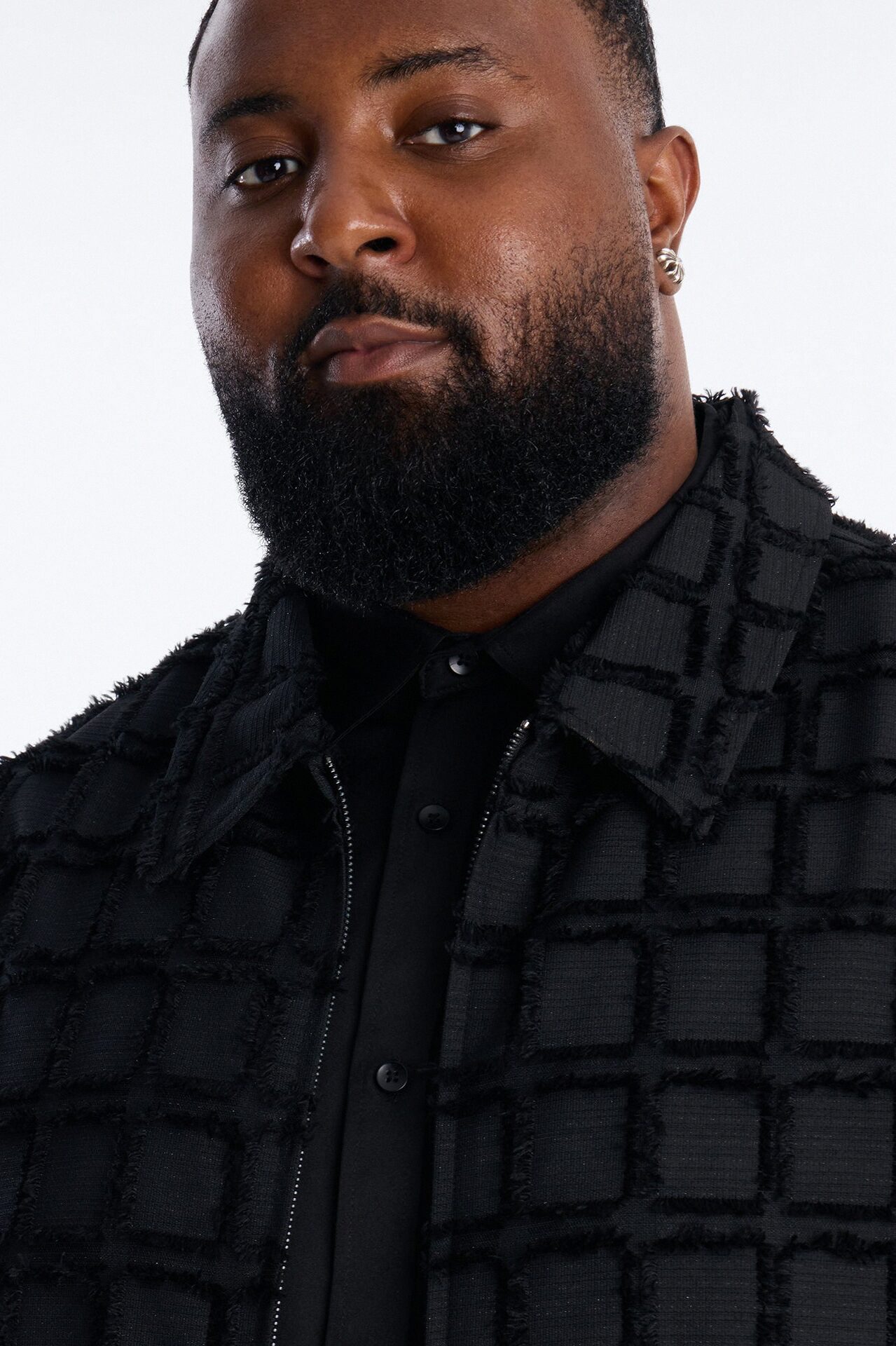 Quadrate Textured Zip Jacket - Black