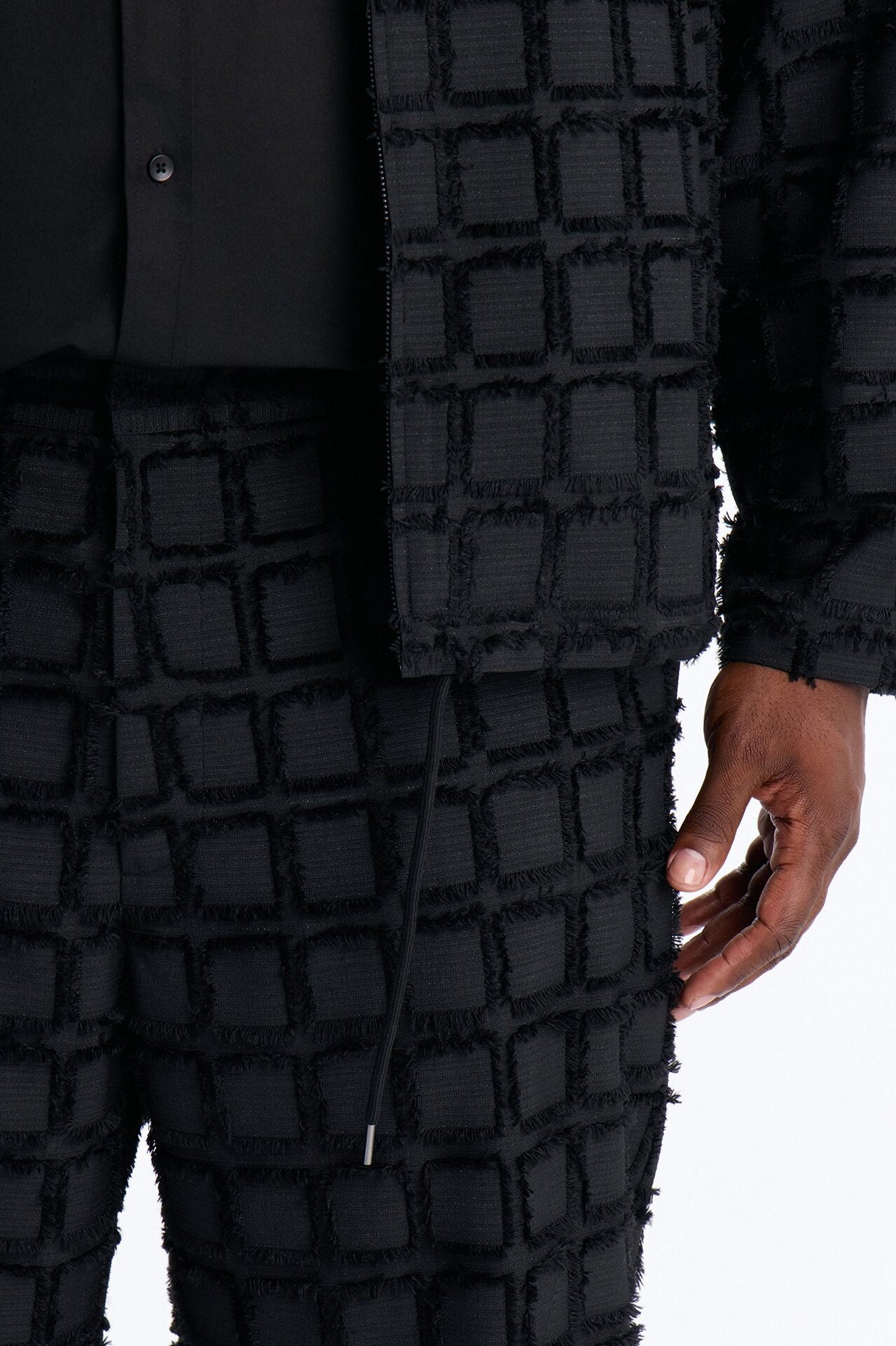 Straight Quadrate Textured Trouser - Black