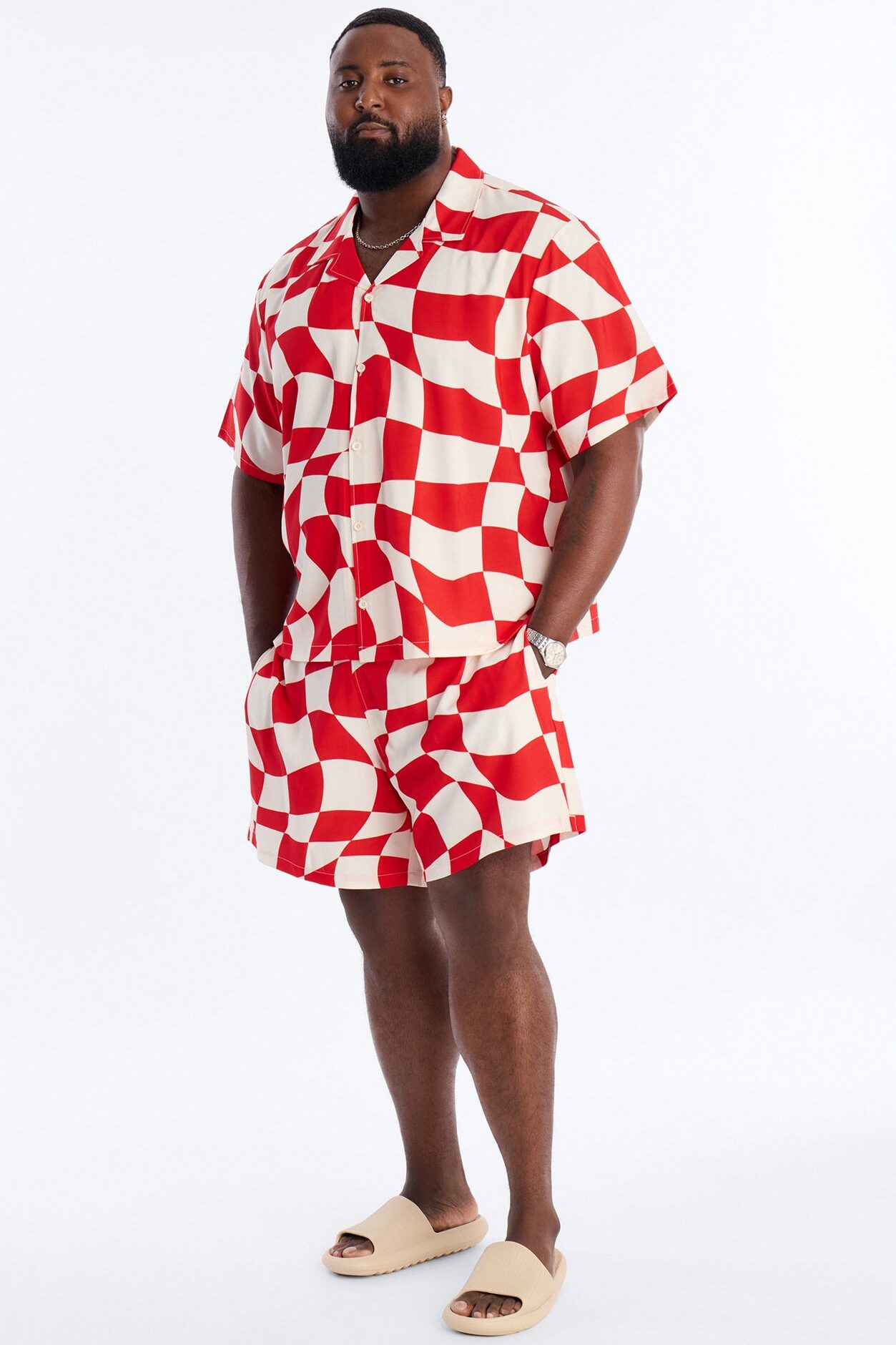 Apex Sector Checkered Cuban Collar Button Up - Red