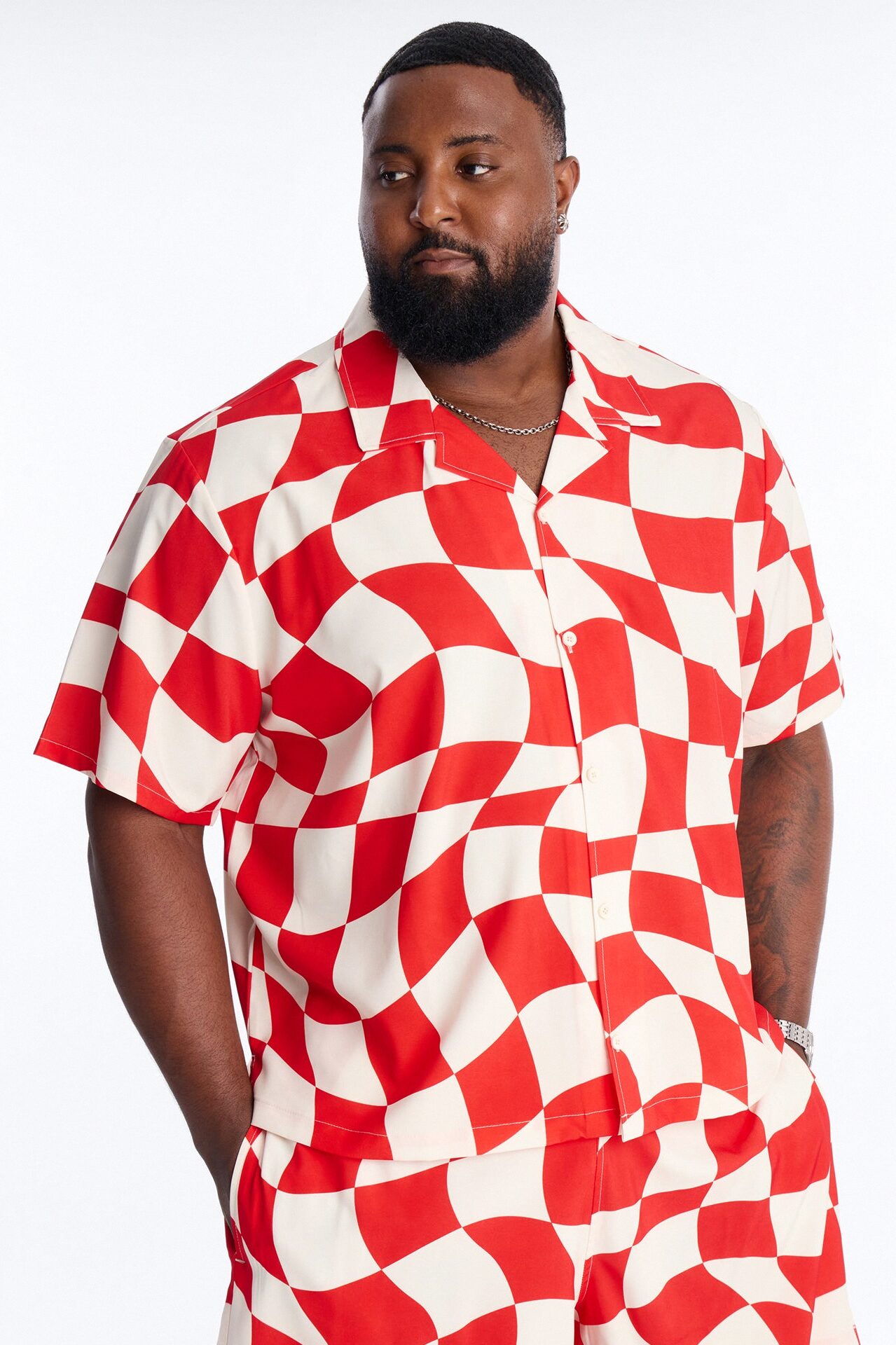 Apex Sector Checkered Cuban Collar Button Up - Red