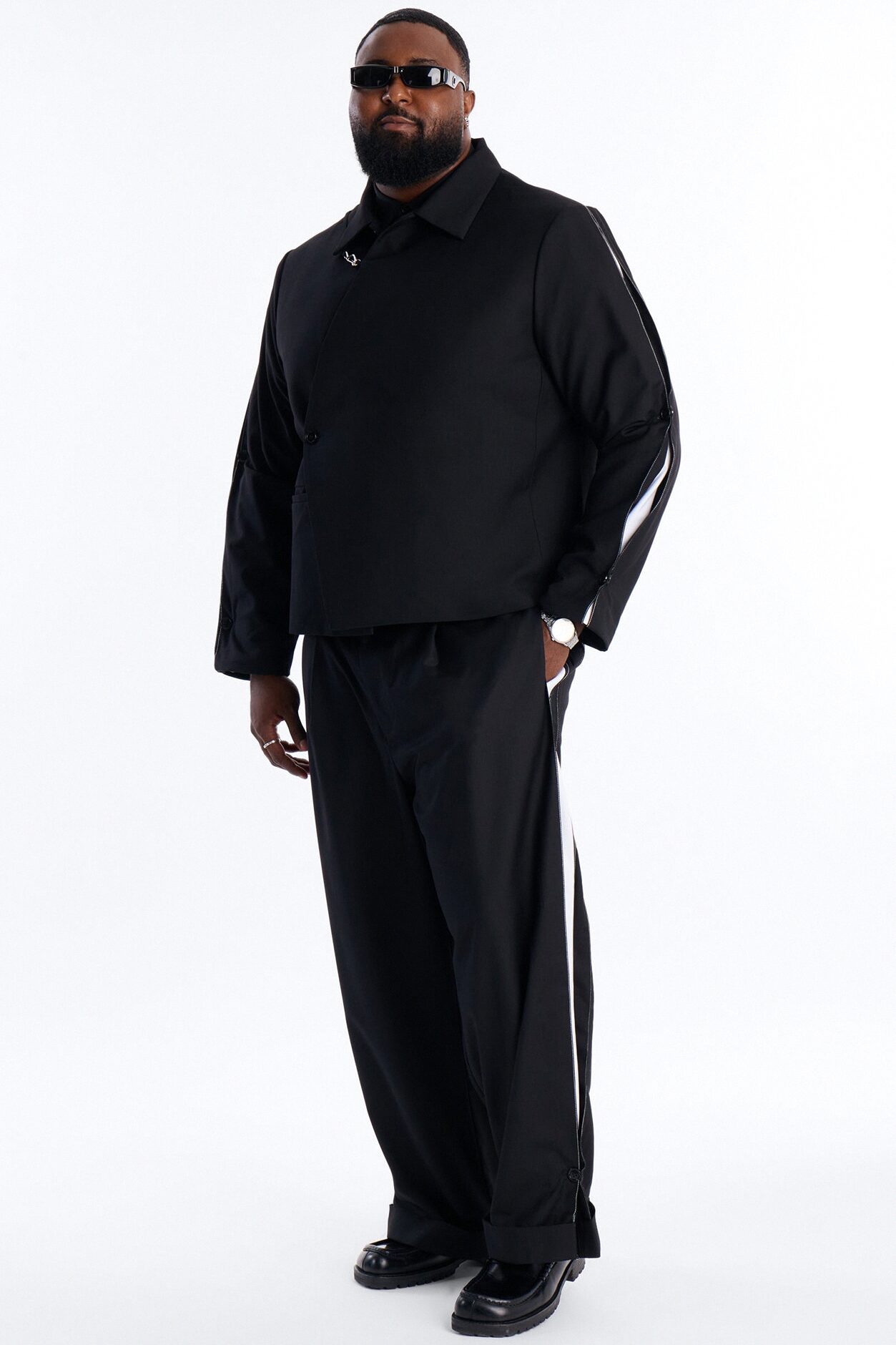 Relaxed New Age Zipper Reveal Tuxedo Jacket - Black