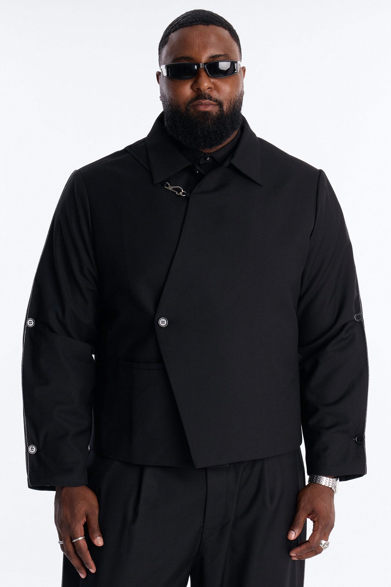 Relaxed New Age Zipper Reveal Tuxedo Jacket - Black