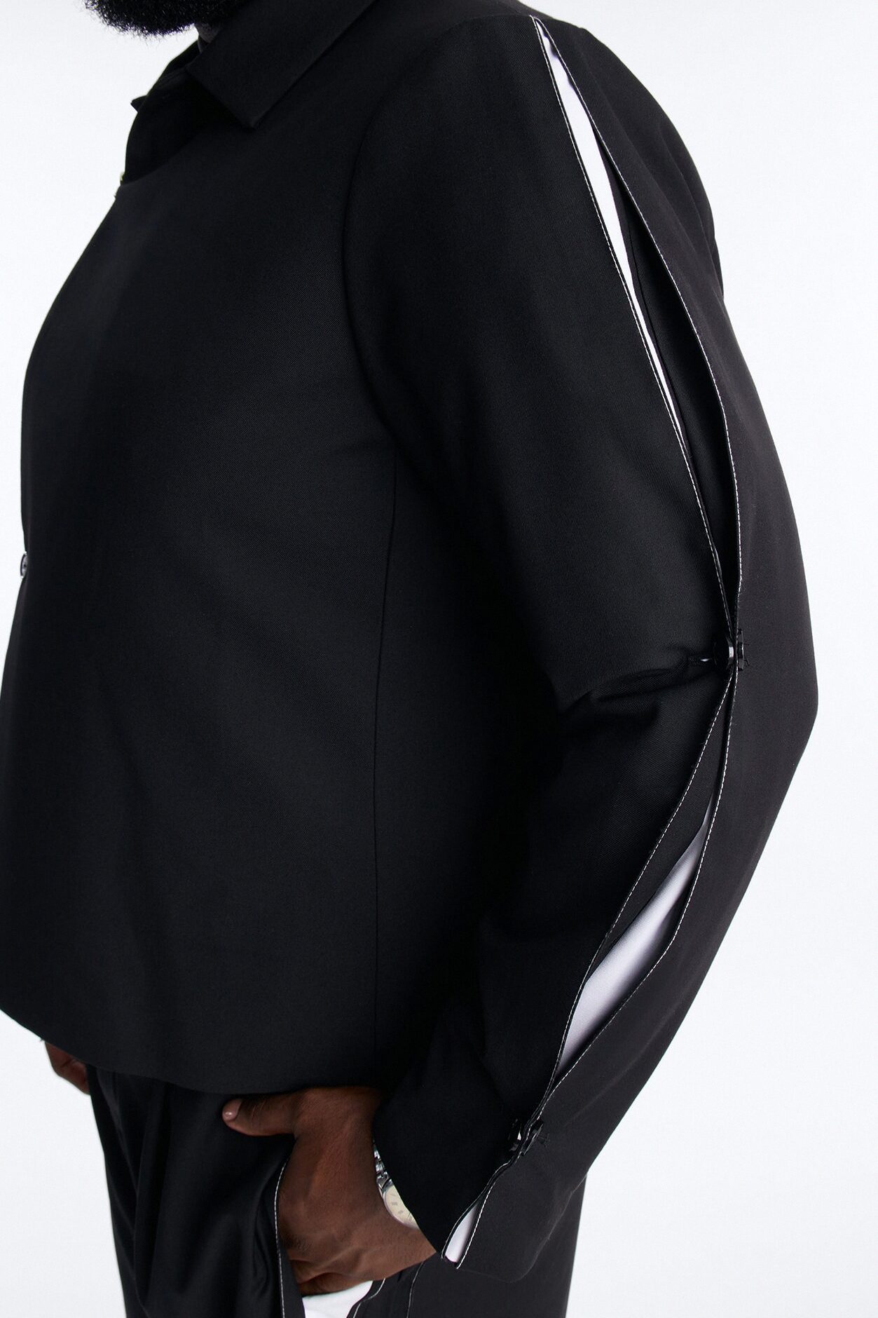 Relaxed New Age Zipper Reveal Tuxedo Jacket - Black